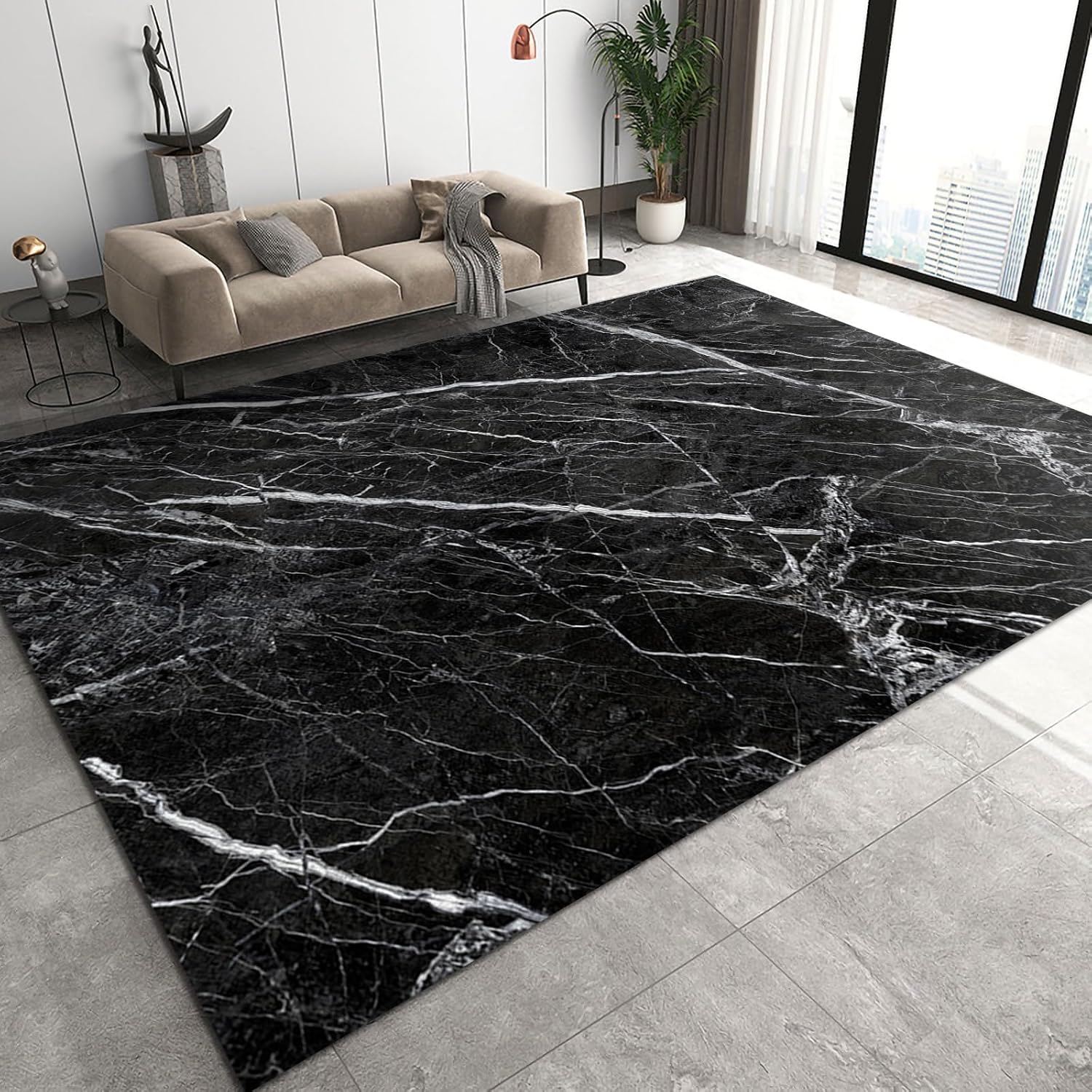 TIMOILU 3x5 Rug Black and White Marble Washable Rugs