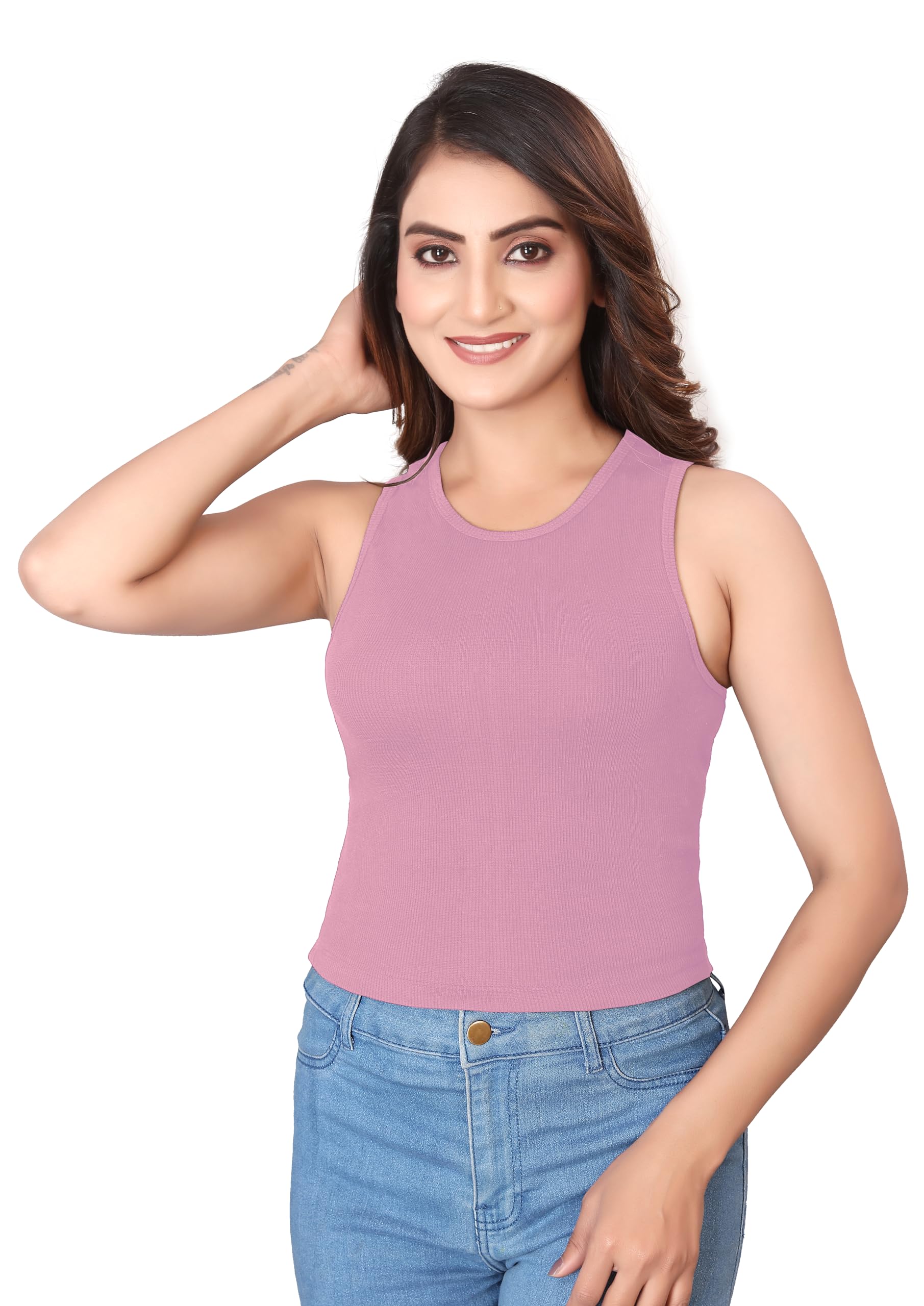 heer enterprise Women's Sleeveless Ribbed Tank Top – Round Neck, Slim Fit, Basic Crop Tee-picture-40