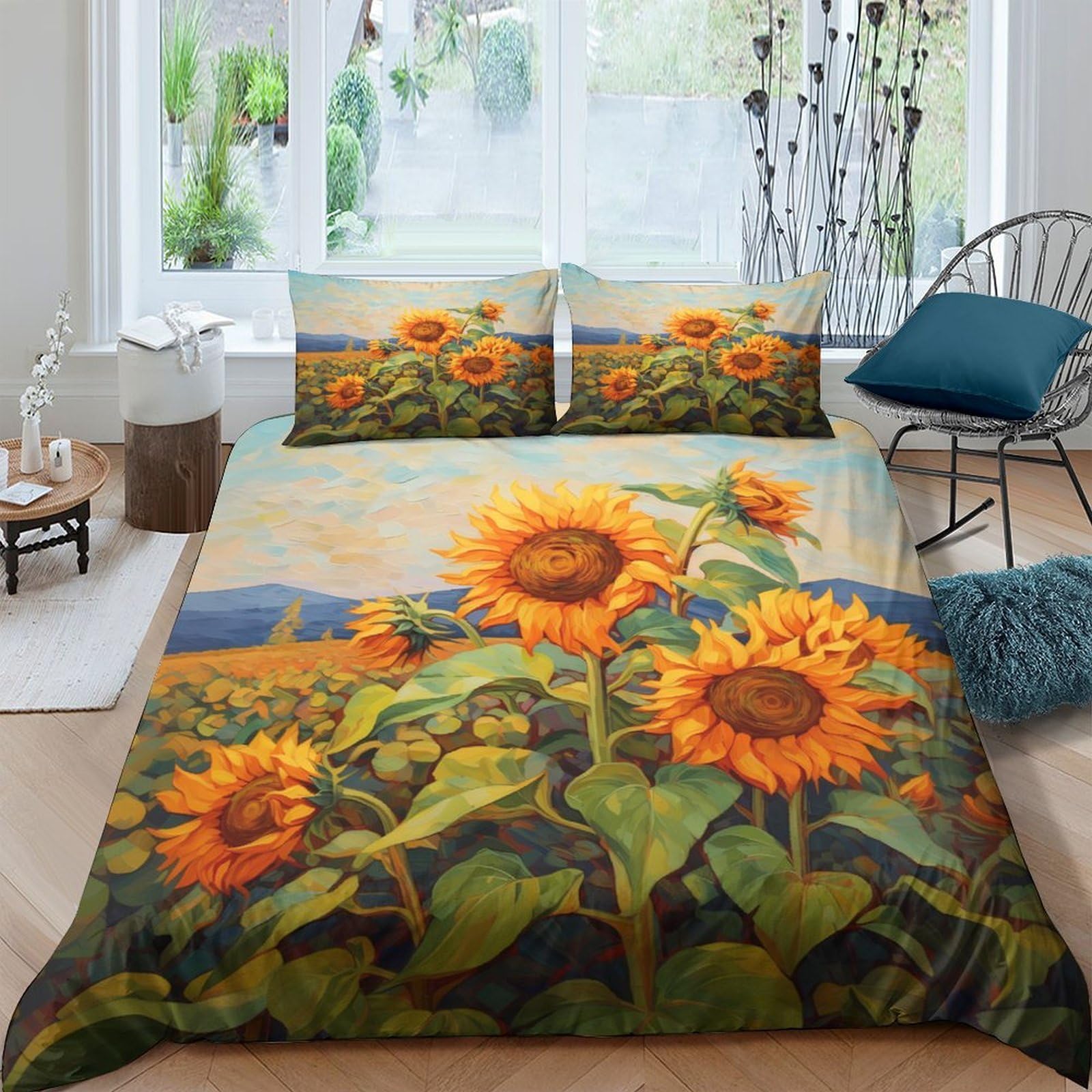 Ctjqhvkz Style-7 3D Printed Sunflower Field Fitted Sheet Microfiber Anti-Slip Mattress Cover For Bedroom Guest Room Decorative Washable Single（135X200cm）