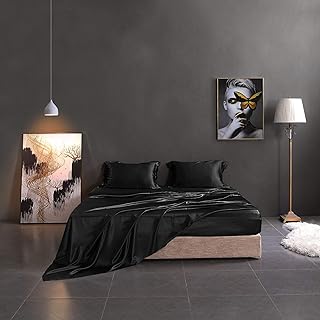 THXSILK 100% Mulberry Silk Flat Sheet, 7A+ High End Collection Silk Bed Sheet, Ultra Soft Pure Mulberry Silk Bedding-, Durable- Twin Size, Black