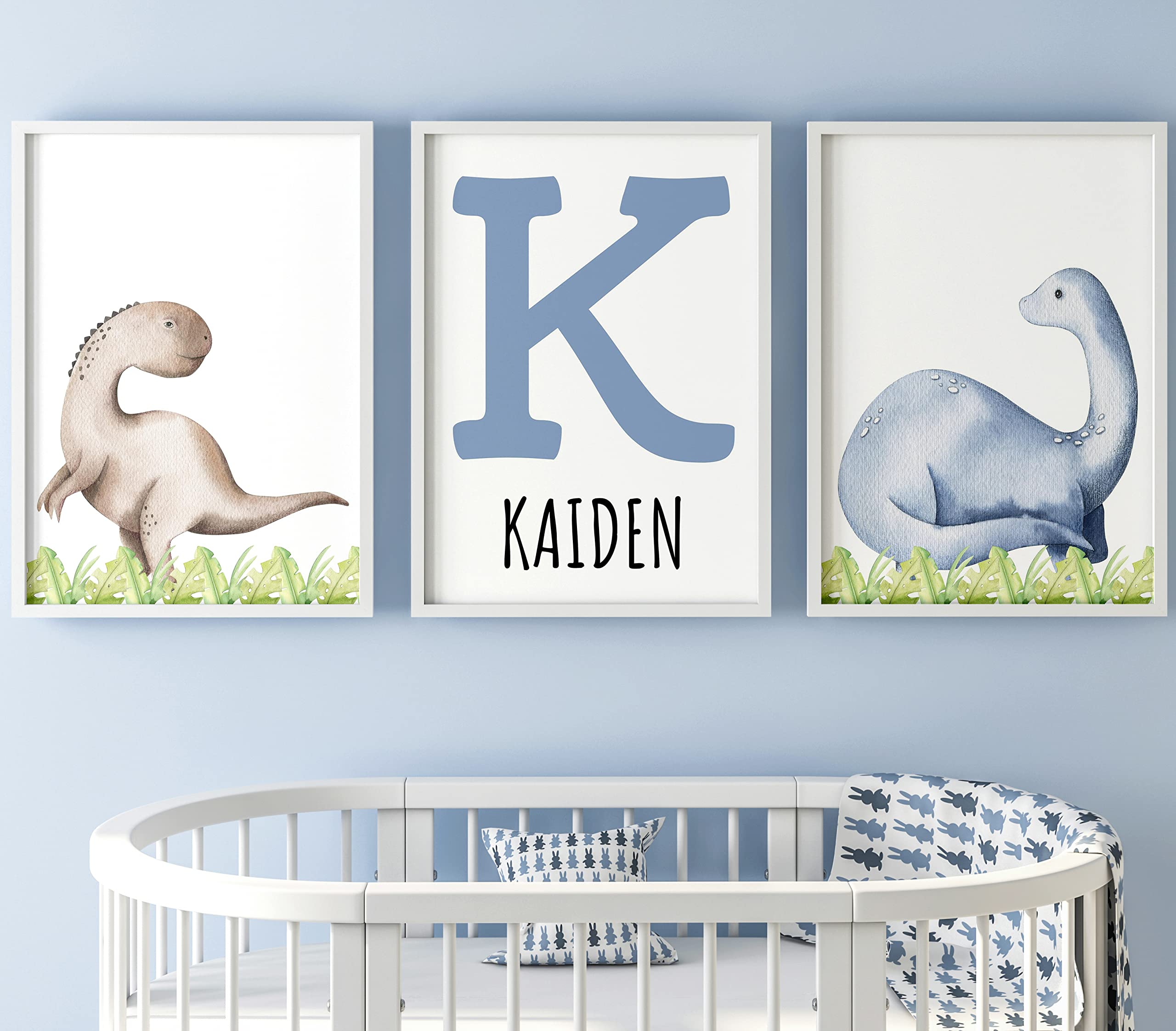 Personalised Dinosaur Poster Set of 3 for Baby Boy Nursery, Wall Art (A4) — image 1