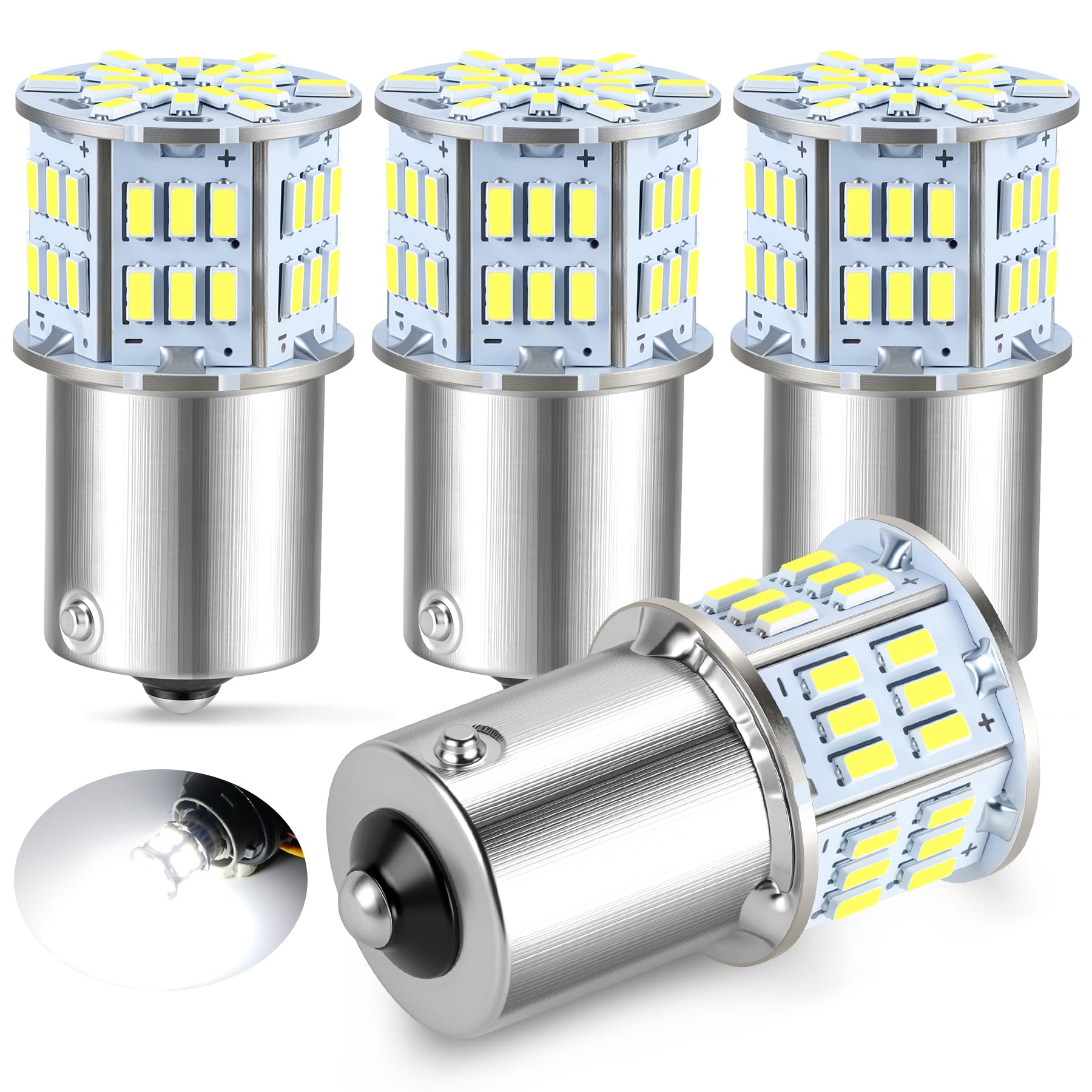 iFunyLED 4PCS 1156 LED Bulb Back Up Reverse Light 12V Super Bright 1141 1003 BA15S LED Replacement Light Kit Set for Car Back Up Reverse Tail Brake Turn Signal Lights - Xenon White