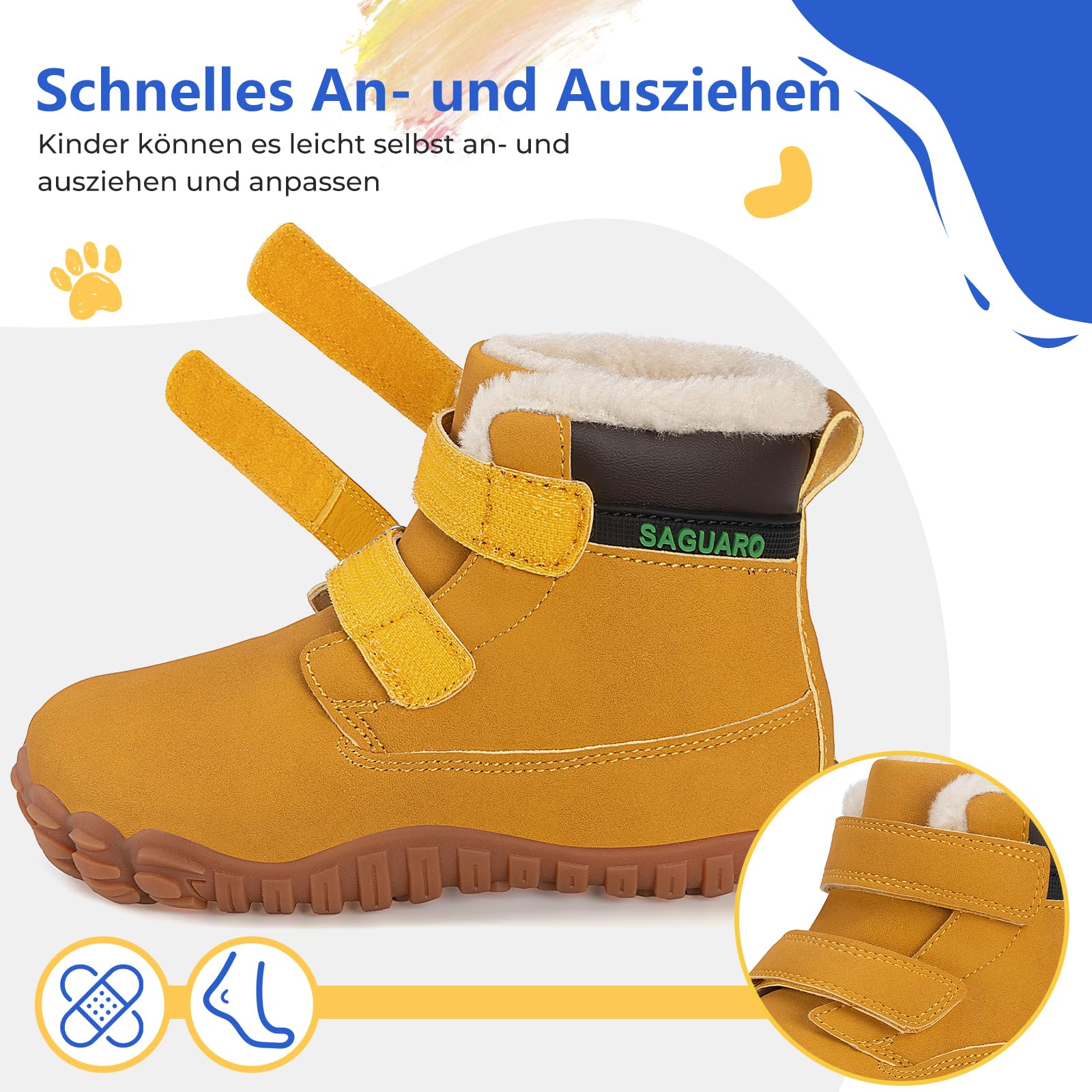 SAGUARO Kinder Winter Barfußschuhe Winterschuhe mit Warm Gefütterte & Breite Zehenbox, Gr.24-36