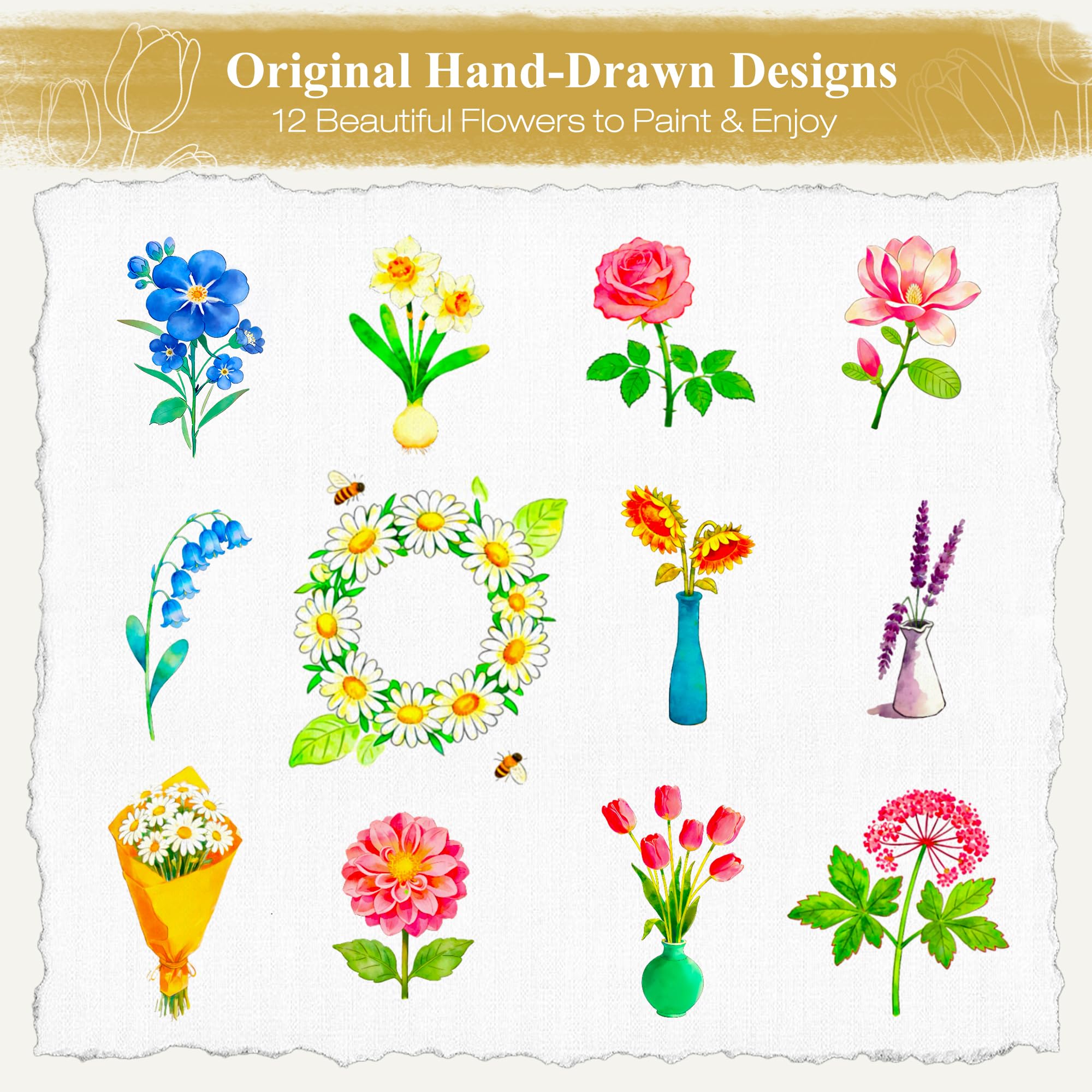 Watercolor Workbook for Beginners - Floral Painting Kit -6
