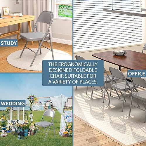 Miniatura 3 de V&LX Paquete de 4 sillas plegables de acero de 30 pulgadas con doble bisagra, para bodas, oficina, reuniones, fiestas, patio, eventos al aire libre,