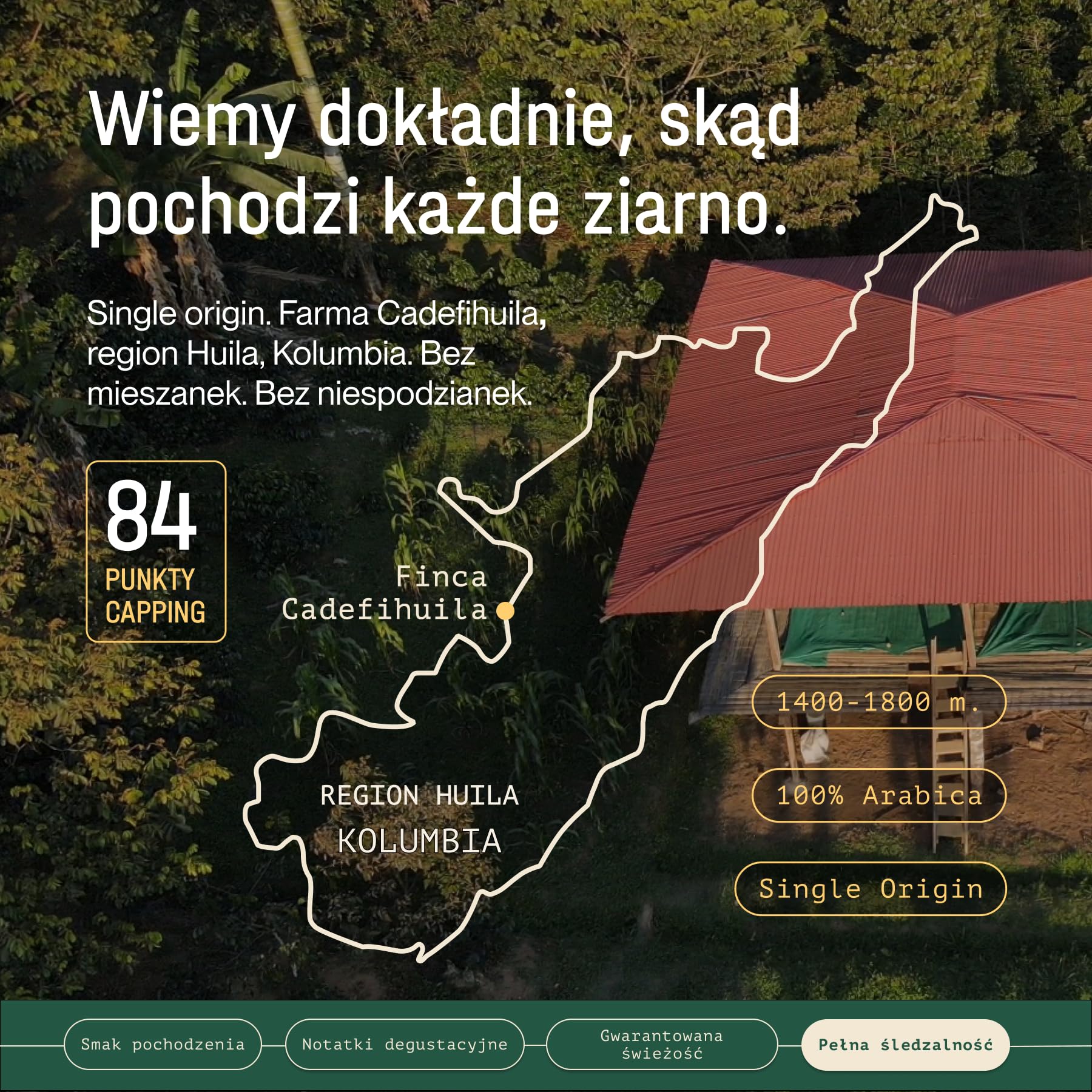Incapto Kawa ziarnista Specialty 1 kg | Pochodzenie: Kolumbia | 100% Arabica | Kawa segmentu Specialty (84 punkty SCA) | Naturalny, rzemieślniczy proces palenia | Huila Estate, Cadefihuila