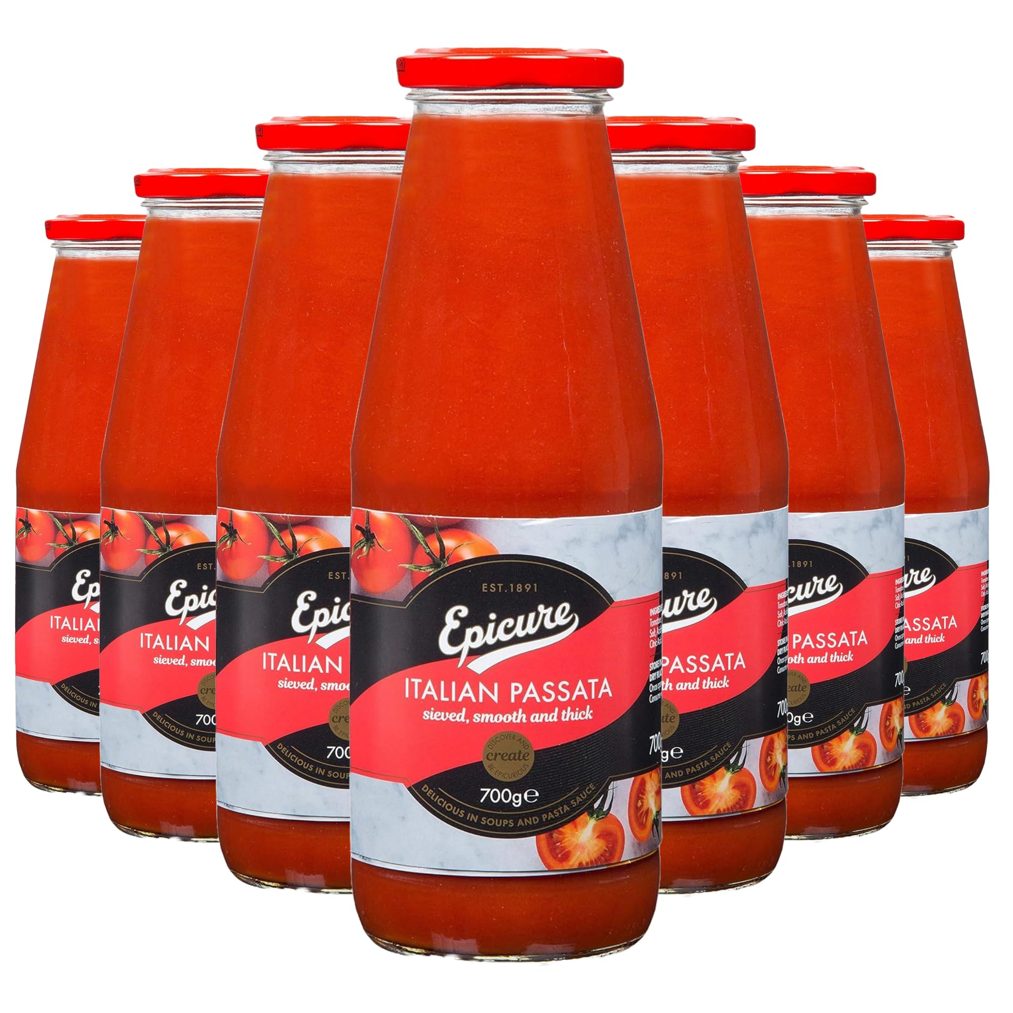 Epicure Jarred Italian Tomato Passata, Sieved Smooth Thick Delicious, 680 g (Pack of 12)