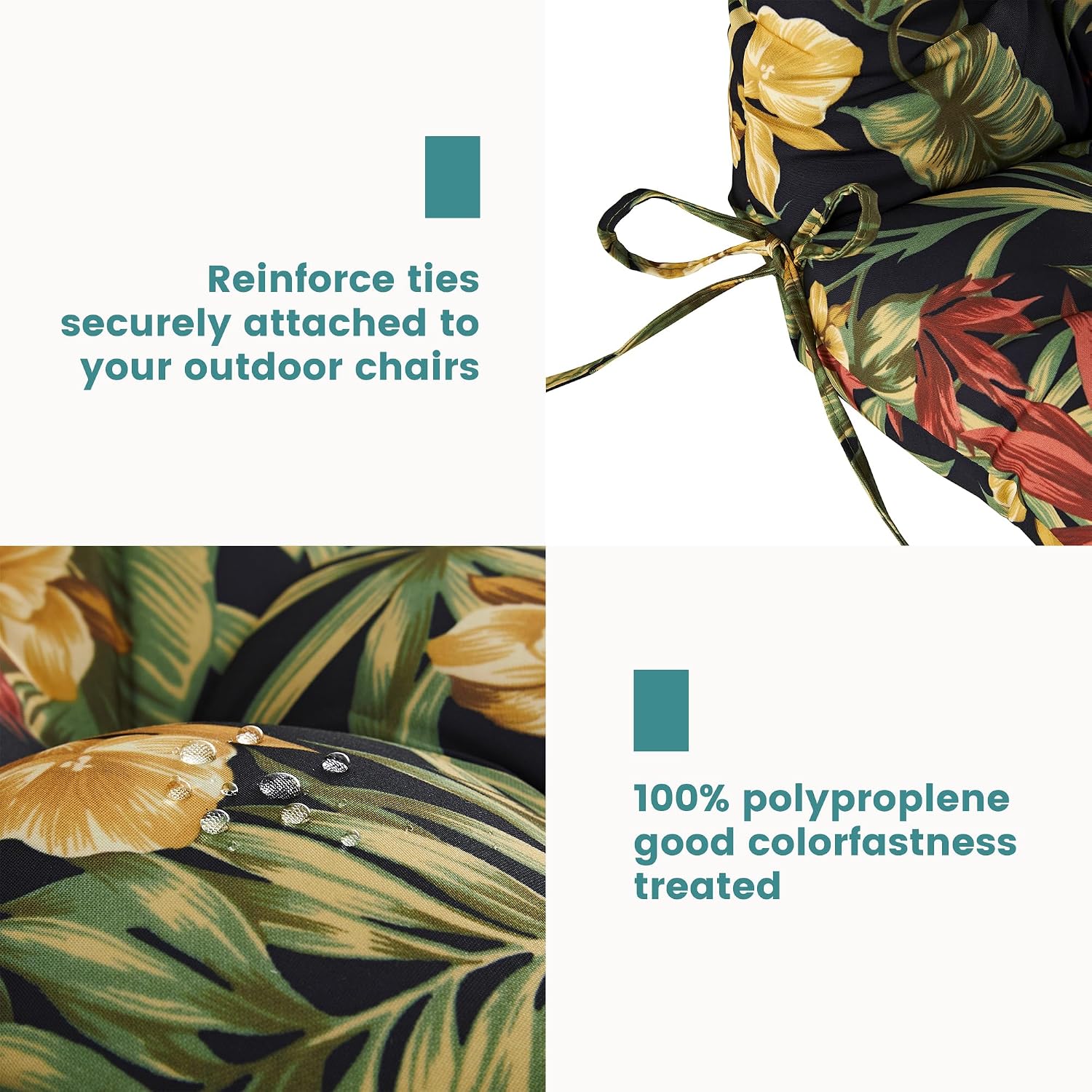 Floral High-Back Seat Cushion Set of 2 - Waterproof Outdoor Adirondack Chair Cushion for Patio Furniture with Tie, Vibrant Patterns, Premium Elastic Padding, Multi-Scenario Use