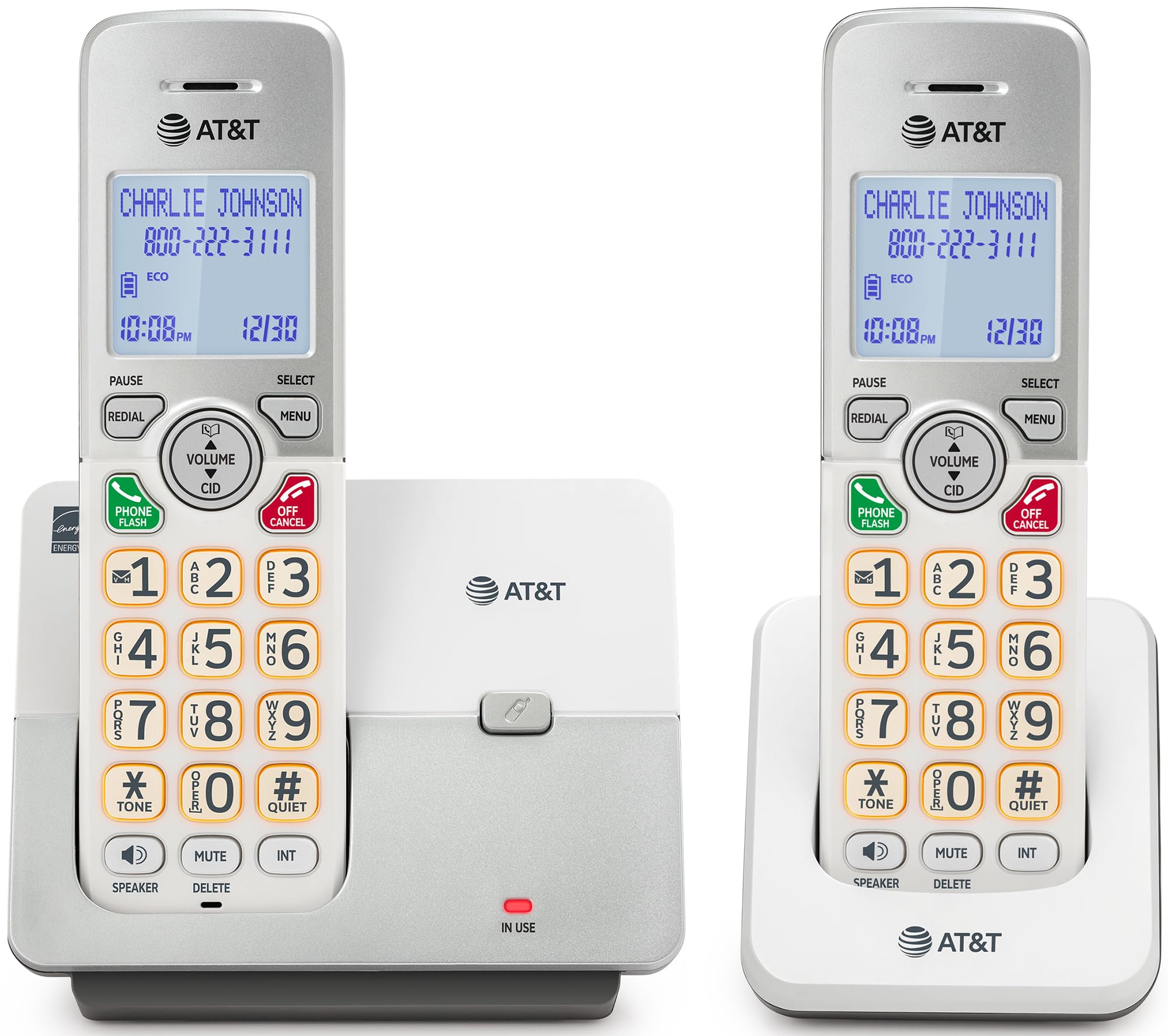 AT&T 2-Handset DECT 6.0 Cordless Home Phone with LCD Display, Answering Machine. Lighted Keypad, Caller ID/Call Waiting, Simulated Full-Duplex Handset Speakerphone, Eco & Quiet Mode,Intercom: EL1121-2-image-43