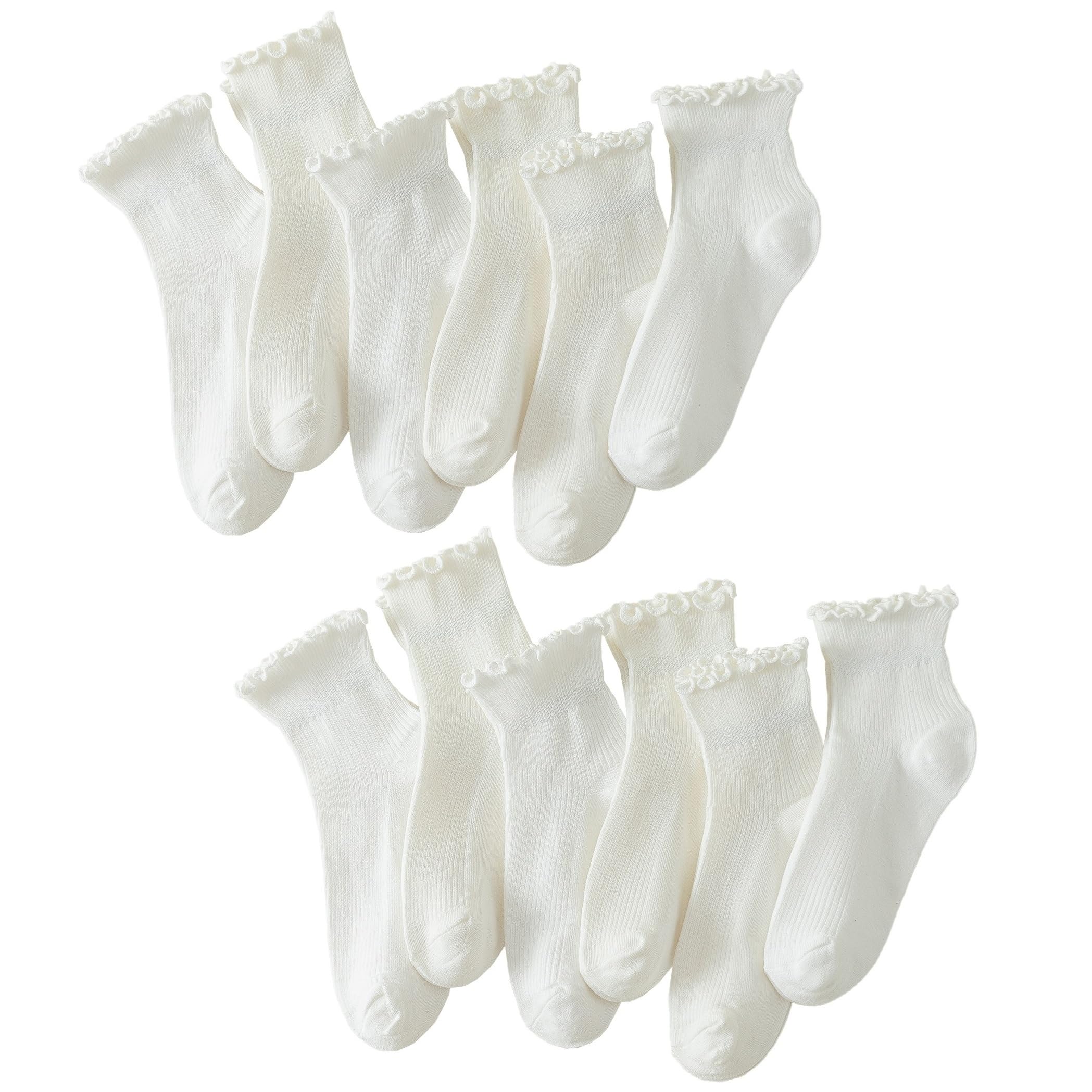 Hstyle 6 Pairs of Ruffle Socks Women, Cute Ruffle Ankle Socks
