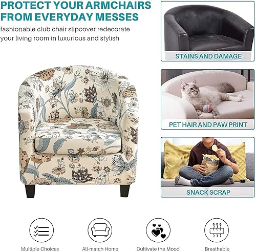 Miniatura 6 de KRFOONN 2 piezas de fundas para silla de club, fundas elásticas para sillón, fundas de sofá, fundas de sofá extraíbles de barril redondo, funda