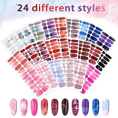 Miniatura 2 de Maitys 336 piezas de 24 hojas de tiras de esmalte de uñas de envoltura completa pegatinas tiras de uñas de gel autoadhesivas calcomanías de arte con