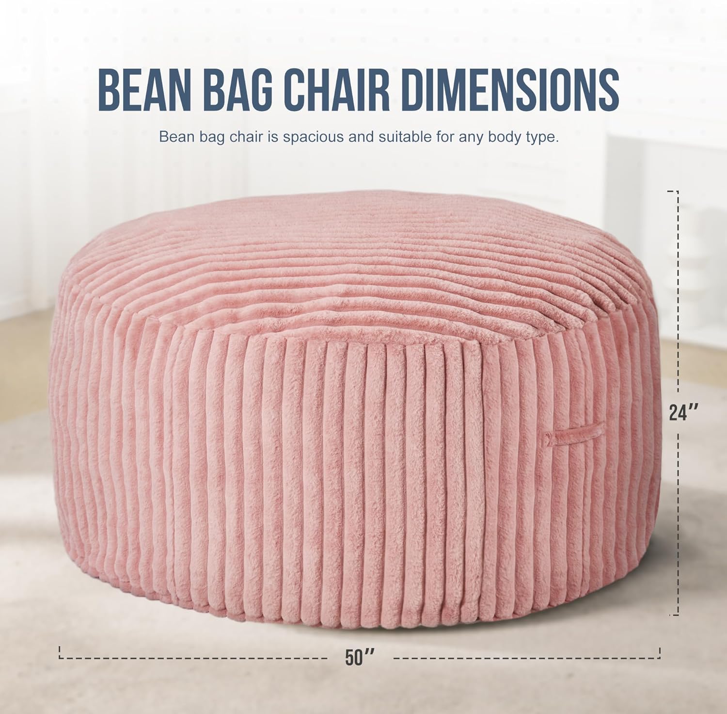 5ft Bean Bag Chairs for Adults Large Beanbag Chair with Stripe Plush Cover Big Bean Bag Chair for Living Room Bedroom Dorm Office - Image 2