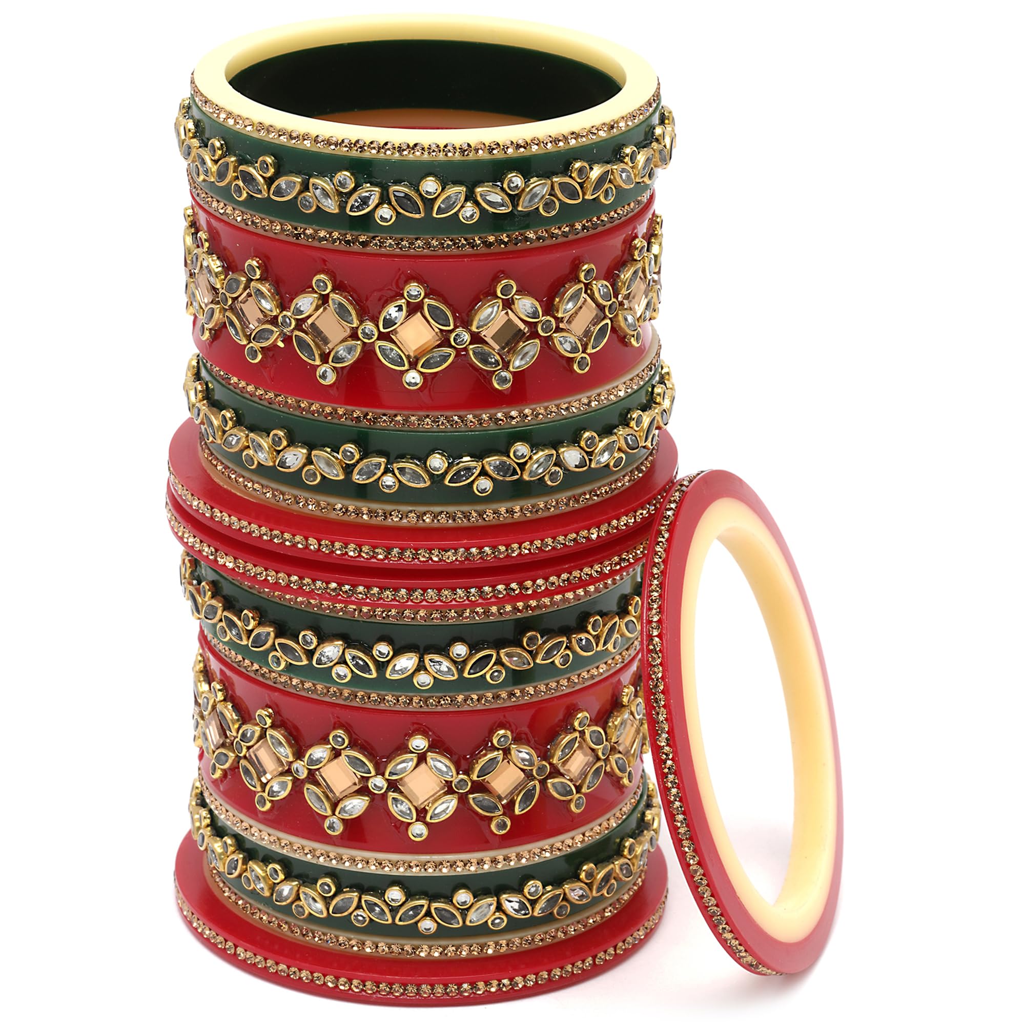 18 Gold-Plated Pearl & Zircon Gemstone Bangles Set