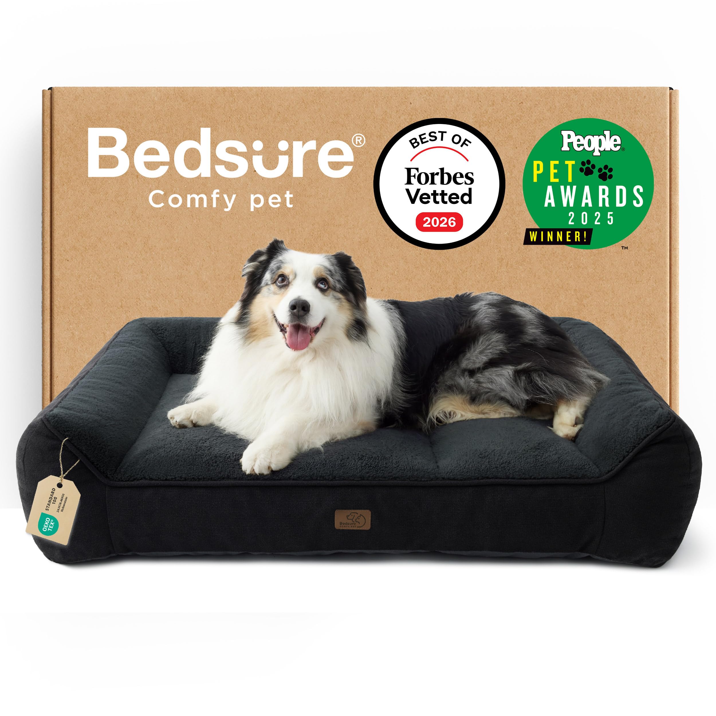 BEDSURE waschbares Hundebett Grosse Hunde - 106x76cm extra Dicke unterstützende Hundesofa mit wasserdichter Hülle, rutschfest Hundekorb große mit weichem plüsch Sherpa,schwarz