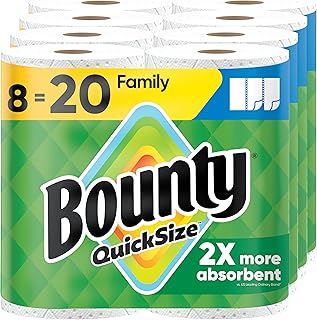 Bounty toallas de papel de tamaño rápido, blanco, 8 rollos familiares = 20 rollos regulares