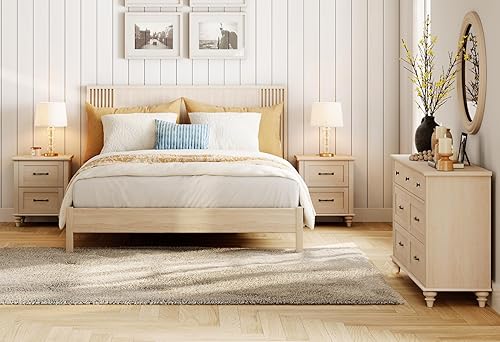 Miniatura 27 de WAMPAT Mesita de noche con estación de carga, mesa auxiliar de granja para sala de estar con 2 cajones, mesita de noche de madera natural para