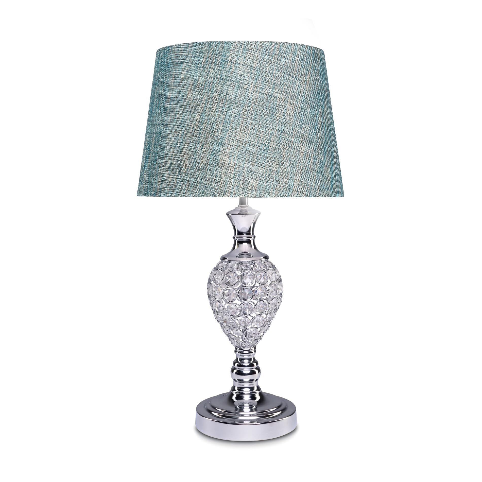 Lighting Supermarket Chrome & Crystal Hannah Luxury Elegant Table Lamp With Blue Gold Shade