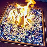 Vista 6 de Canicas de vidrio plano de 1 libra para jarrón, 100 piezas de guijarros de vidrio de color azul mezclado. Rocas de vidrio para rellenos de jarrones