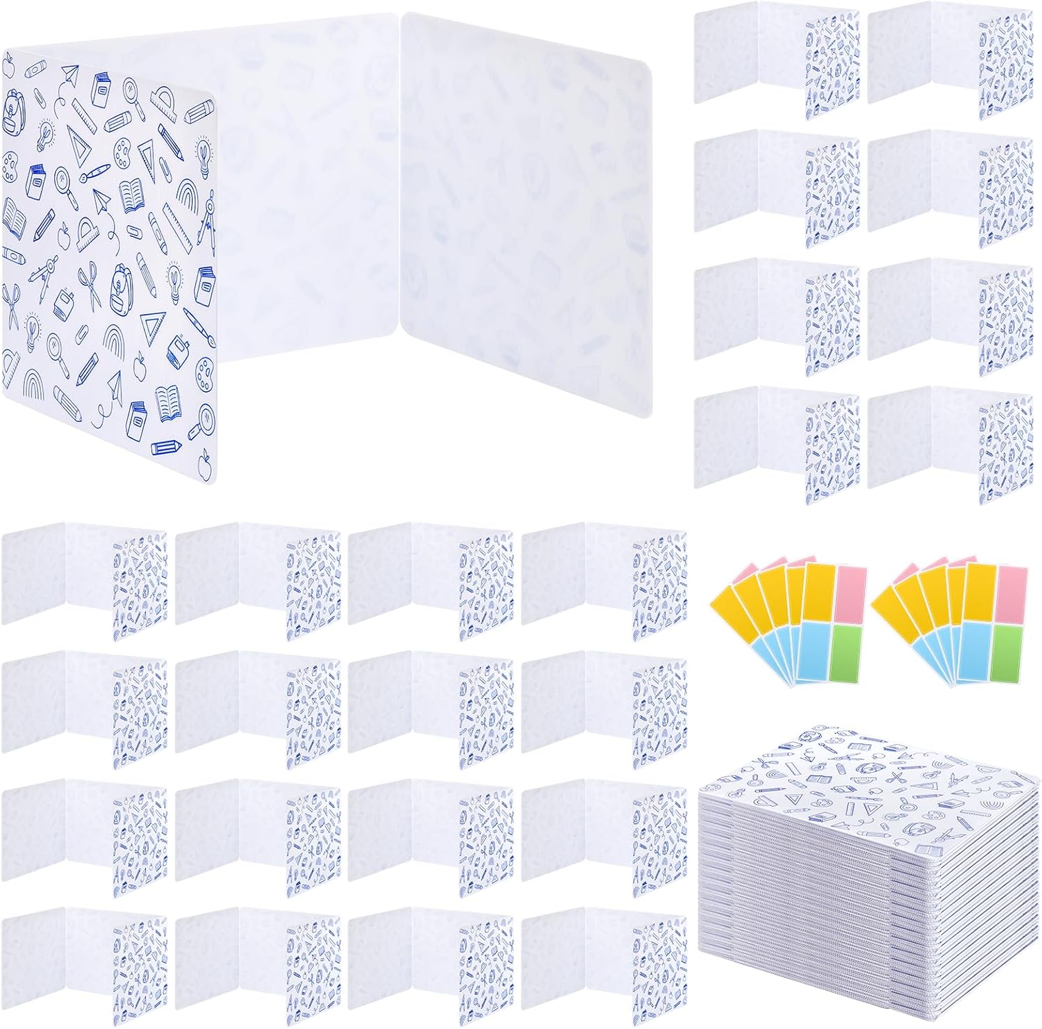 24 Pack Printing Privacy Floders for Student Desks - Durable Plastic Erasable - Testing Dividers for Classroom - Easy Clean Privacy Shields for Student - Includes Extra Labels White White stationery