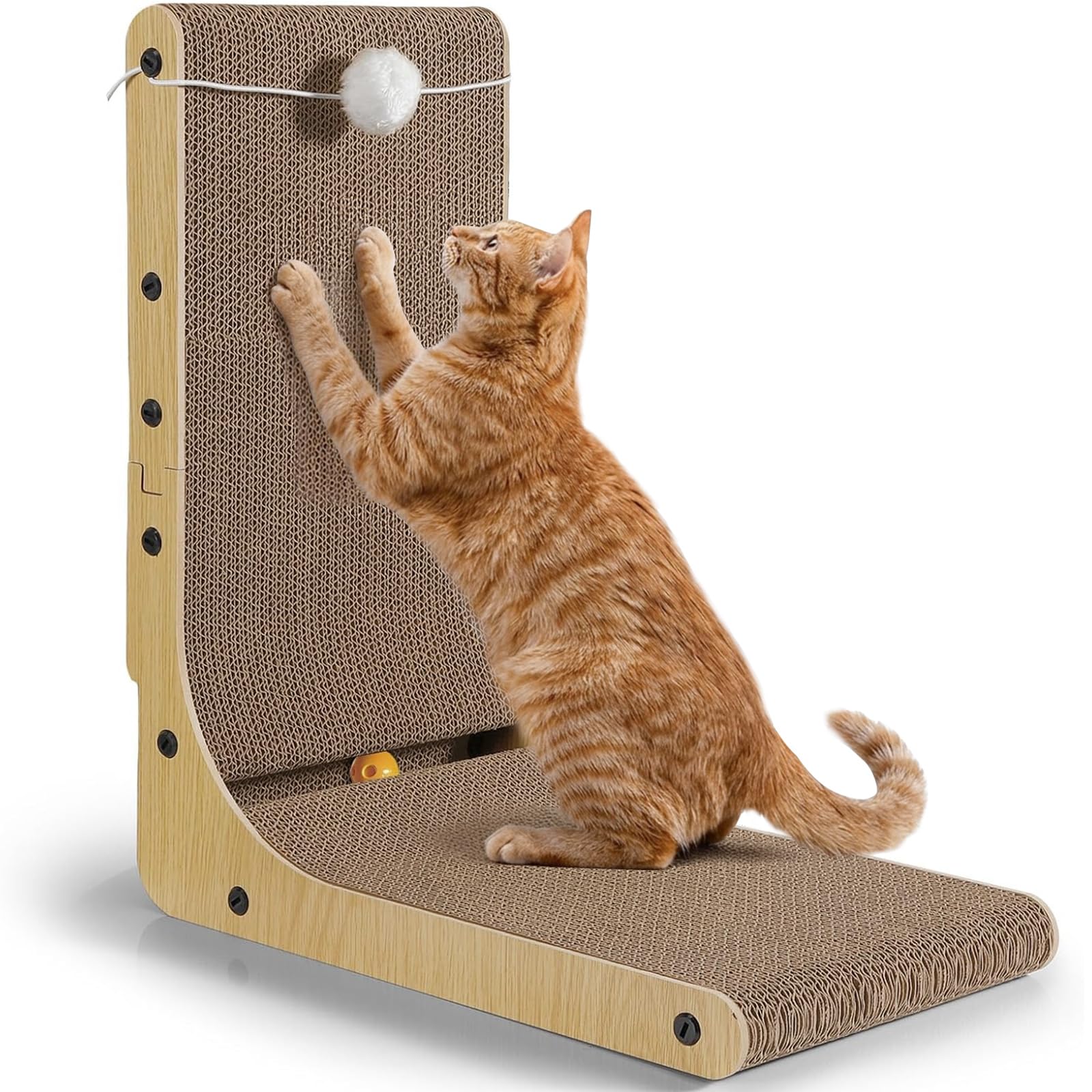 Gimars Hohe 68cm L förmige Kratzbrett Katze mit Ball, Vertikaler kratzpappe für Katzen, Langlebiges Katzenkratzbrett, Katzenspielzeug zum Schutz von Möbeln und Sofas, Groß
