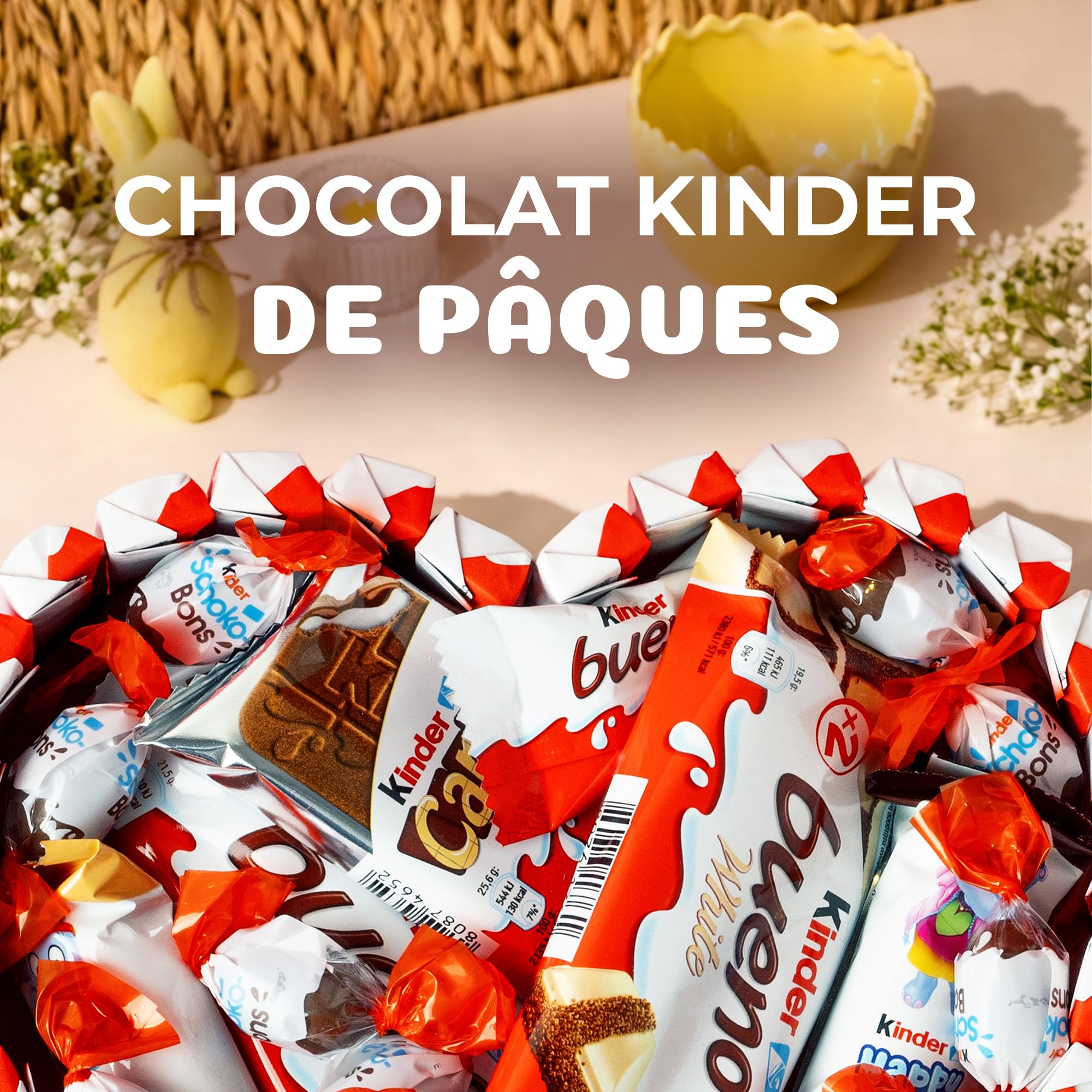 Onza Chocolat paques Kinder - Oeuf de paques Schokobons, Kinder Bueno Surprise, Happy Hippo - Chocolat pâques enfant - Coffret Cadeau à offrir pour Femme, Homme.