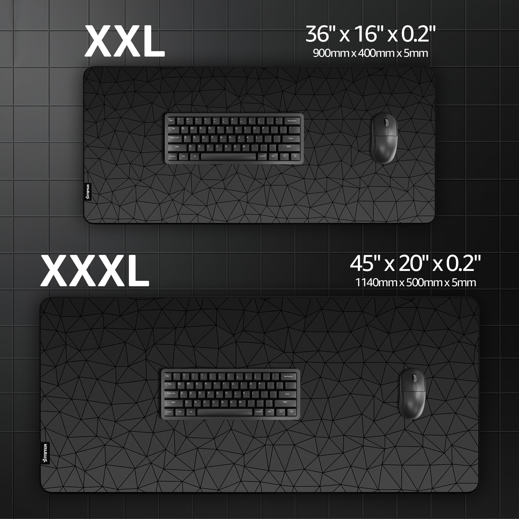 Hystar® Alfombrilla de Mouse extendida para Juegos | XXL 36 x 16 Pulgadas | 5 mm de Grosor, Superficie Impermeable, Tela de poliéster Suave y Base de Goma Natural | poliéster (Negro)