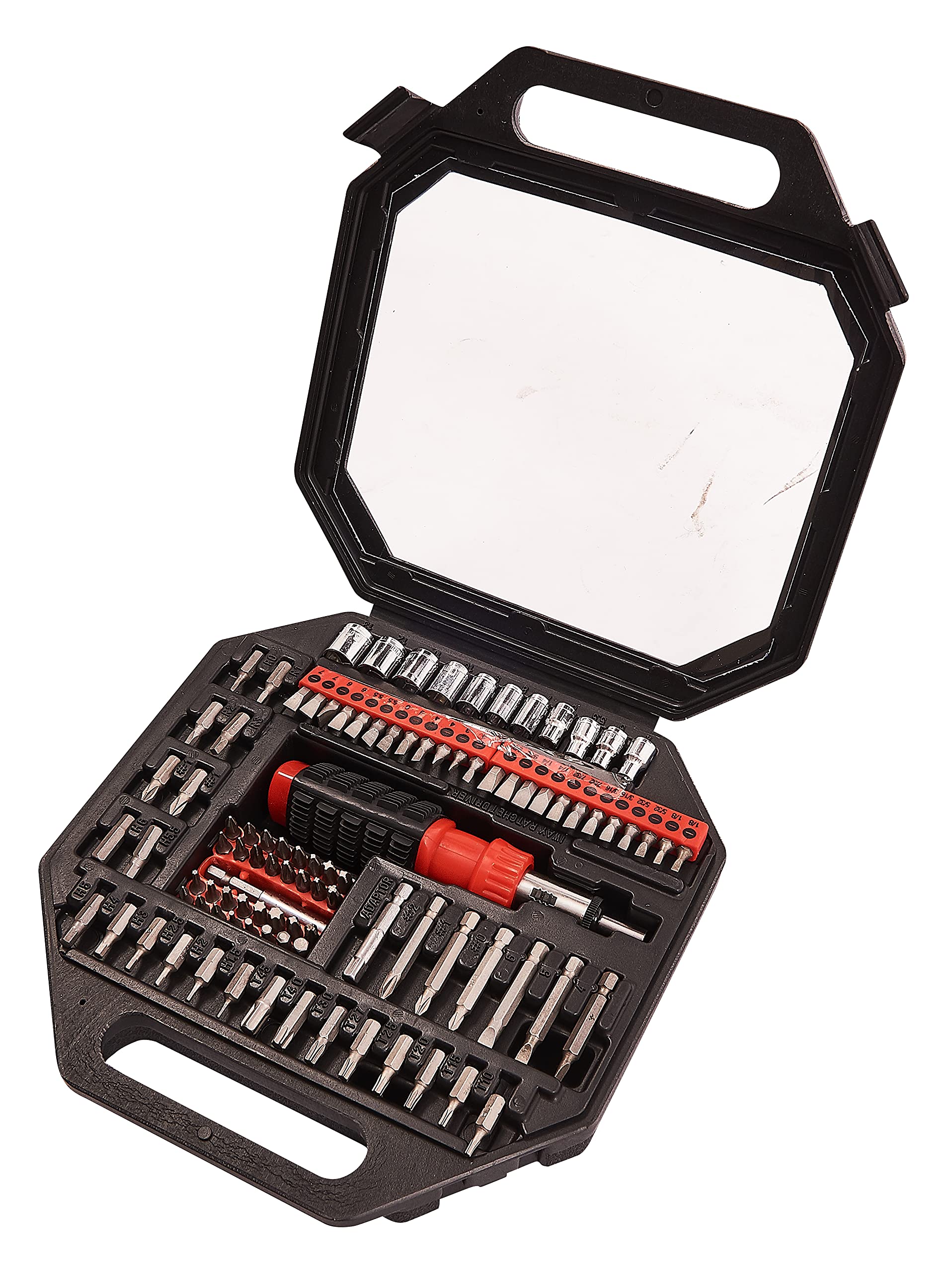 Amtech Black & Red - 101Pc Screwdriver & Bit Set, Bits, Sockets, Adaptors & Ratchet In Carry Case, For Household, Workshop & Professional Fastening Tasks