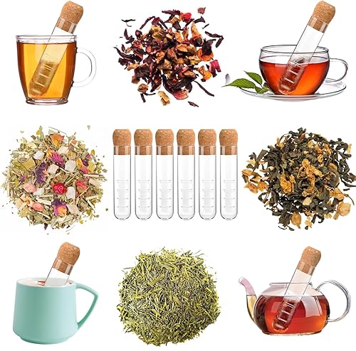 Miniatura 6 de Infusor de té de vidrio, coladores de vidrio con tapa de corcho, difusor de vidrio reutilizable para té y té sueltos, colador de té transparente