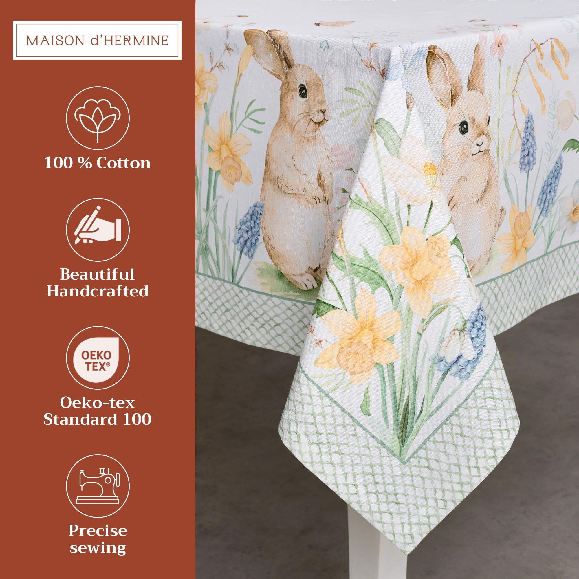 Maison d' Hermine Table Cloth Rectangle Table 100% Cotton 180 cm x 140 cm Tablecloth Reusable Everyday Use for Dining Farmhouse Home Party Festive Gifts for Mothers Day (Easter Dew) - Image 2