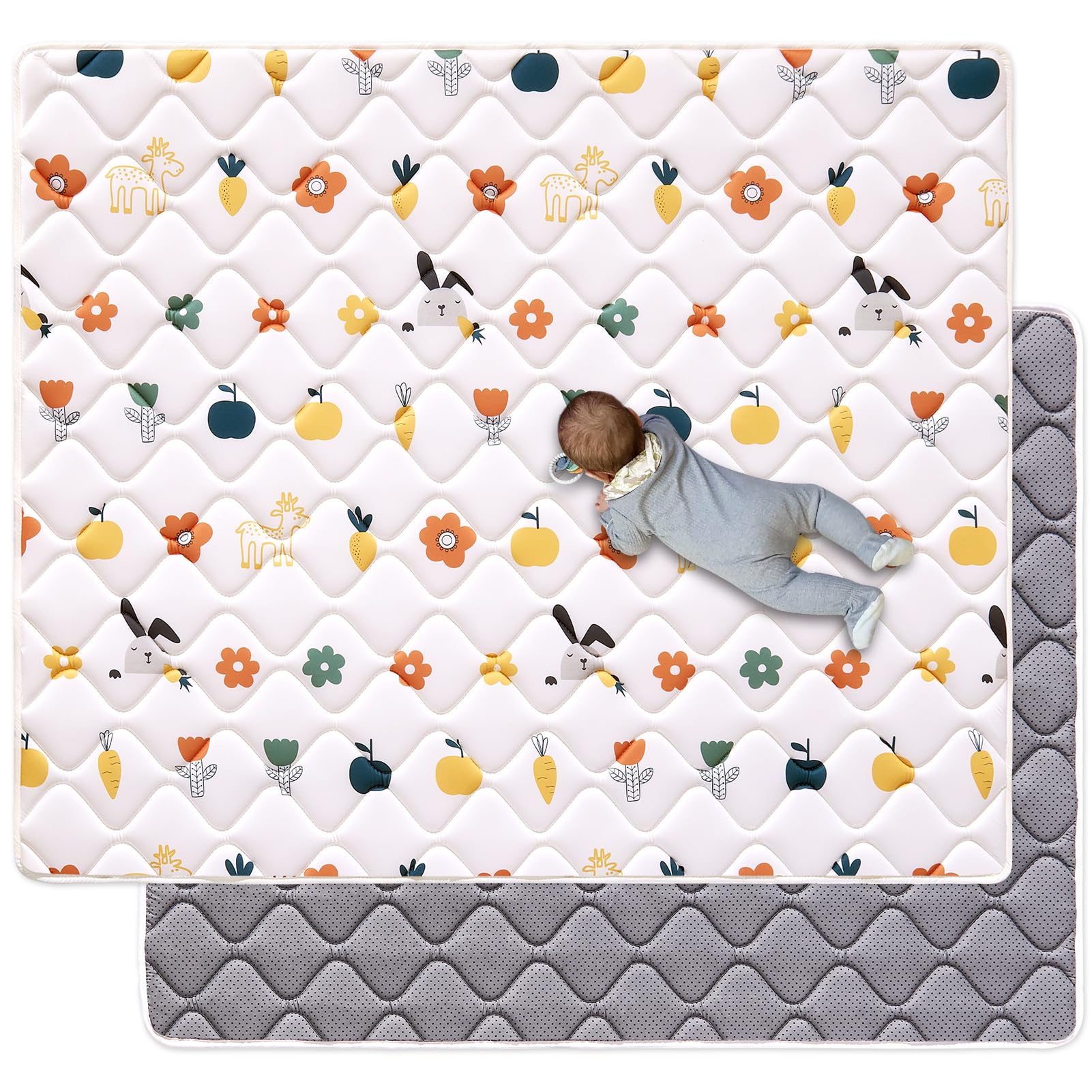 Odorless Premium Foam Baby Play Mat 71" x 59", Soft Microfiber Fabric Crawling Mat for Floor- Comfortable and Hypoallergenic, Non-Slip Cushioned Floor Playpen mat for Infants,Babies,Toddlers