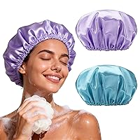 Vista 10 de Smilco Paquete de 4 gorros de ducha para mujer, reutilizables, impermeables, de doble capa, cubierta elástica grande de EVA para ducha, se adapta a