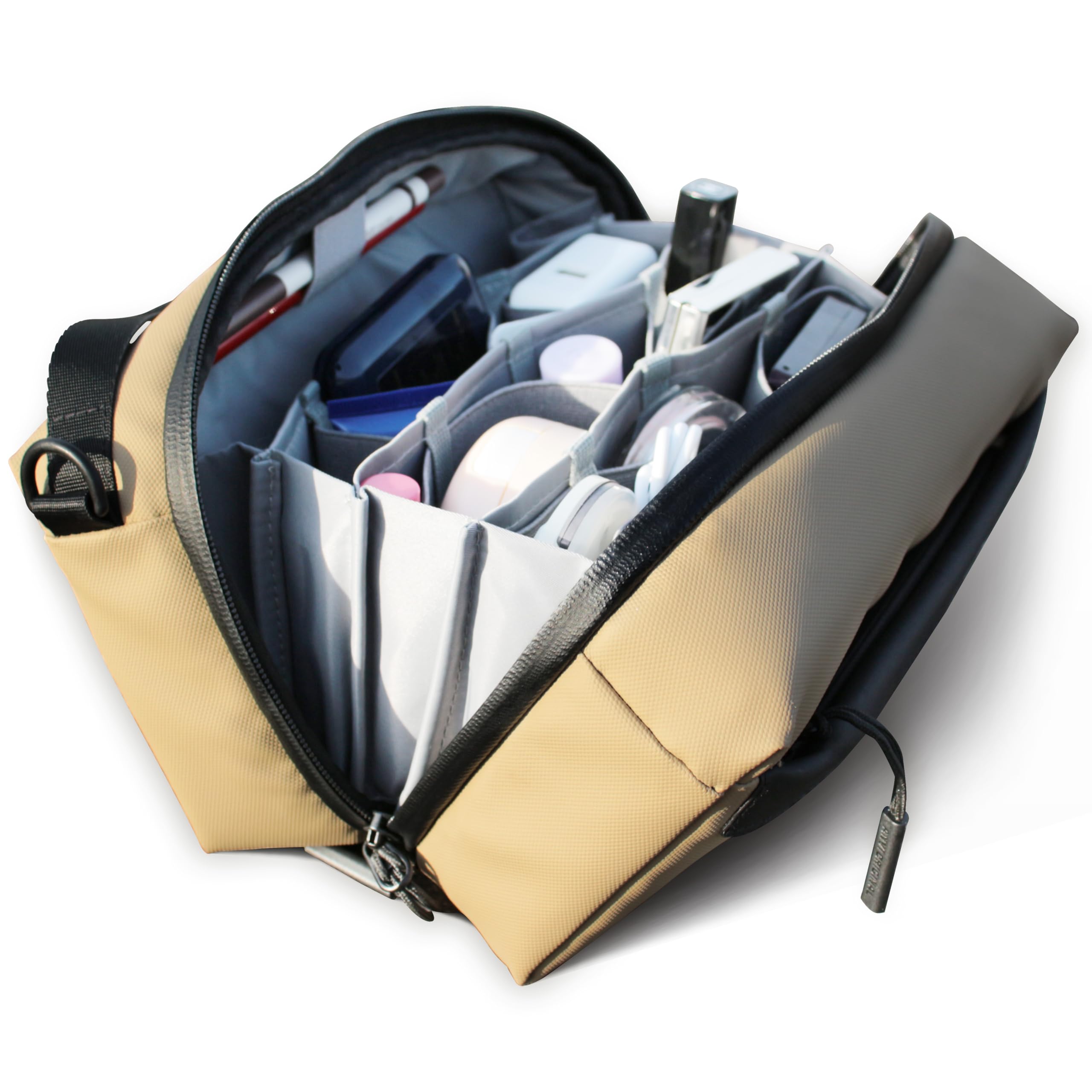 Alex T1 - Organizador grande de electrónica de almacenamiento, resistente al agua, bolsa de viaje para accesorios de viaje, bolsa de maquillaje EDC, organizador para cable cargador iPad - (caqui)