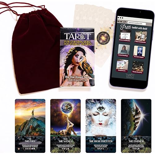 TAROTskills Star Kissed Tarot Deck – 78 Beginner to Pro Tarot Cards with Rider Waite Symbols, Astrology, Symbols, Easy Upright/Reversed Meanings, Intuitive Spiritual Guidance, USA-Made