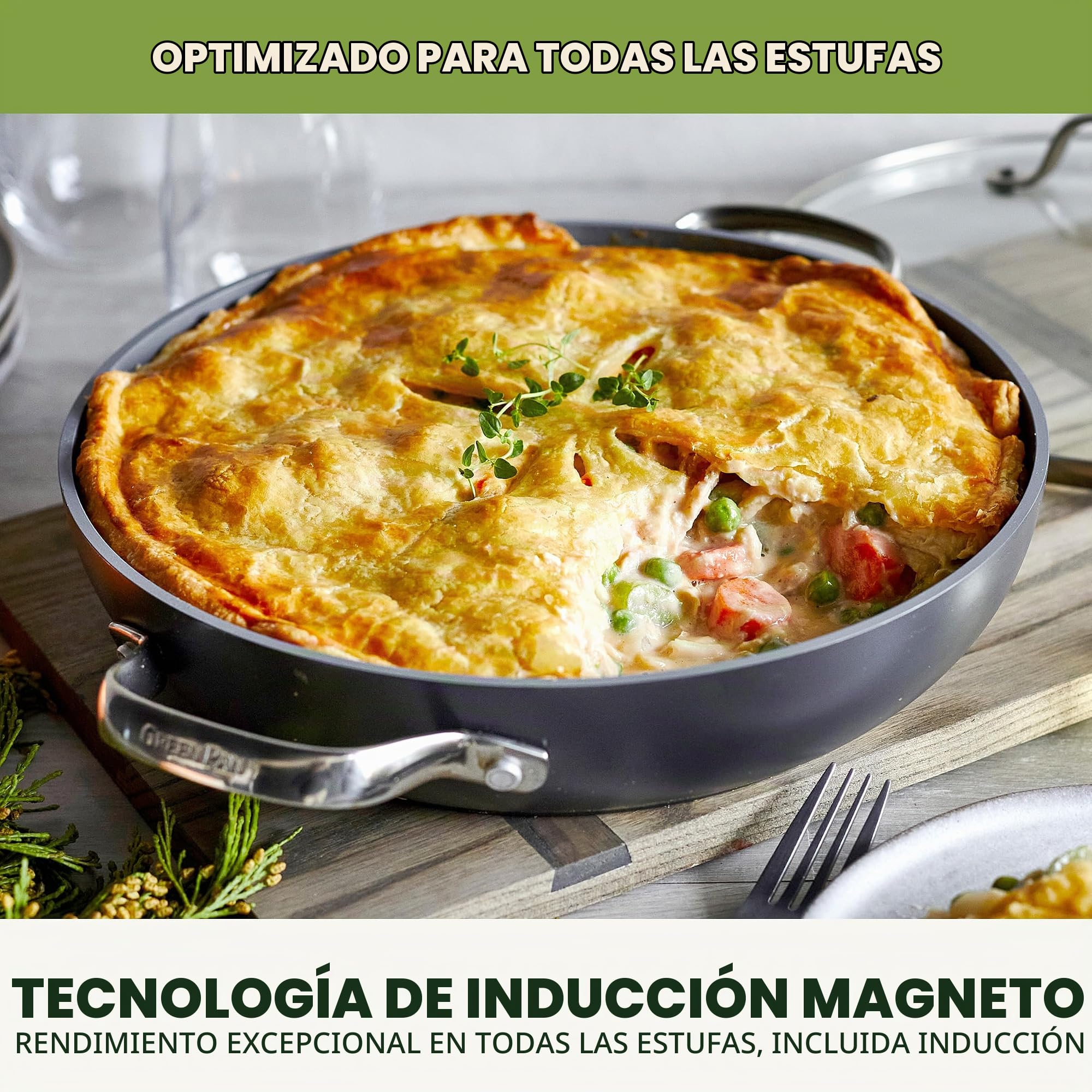 GreenPan Valencia Pro Sartén de 28 cm con Tapa, Cerámica Saludable Anodizada Dura, Sin PFAS, Inducción, Apta para Lavavajillas, Apta para Horno, Gris