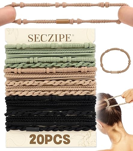 20 coleteros bohemios para mujer, sin daños, bandas elásticas de 4 estilos para cabello grueso/fino, pulseras suaves para 3 colores (tamaño grande)
