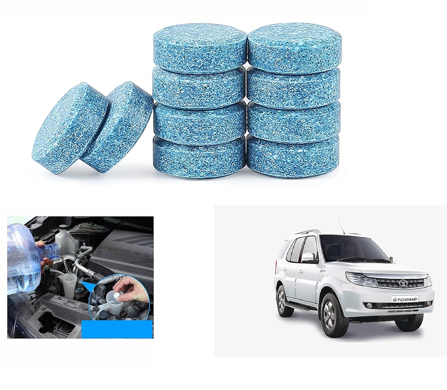 Asryd Car Wiper Detergent Effervescent Tablets Auto Windshield Cleaner Glass Tablets| Better Visibility | Safer Driving | Made in India | for Tata Safari Storme (10 Tablets)