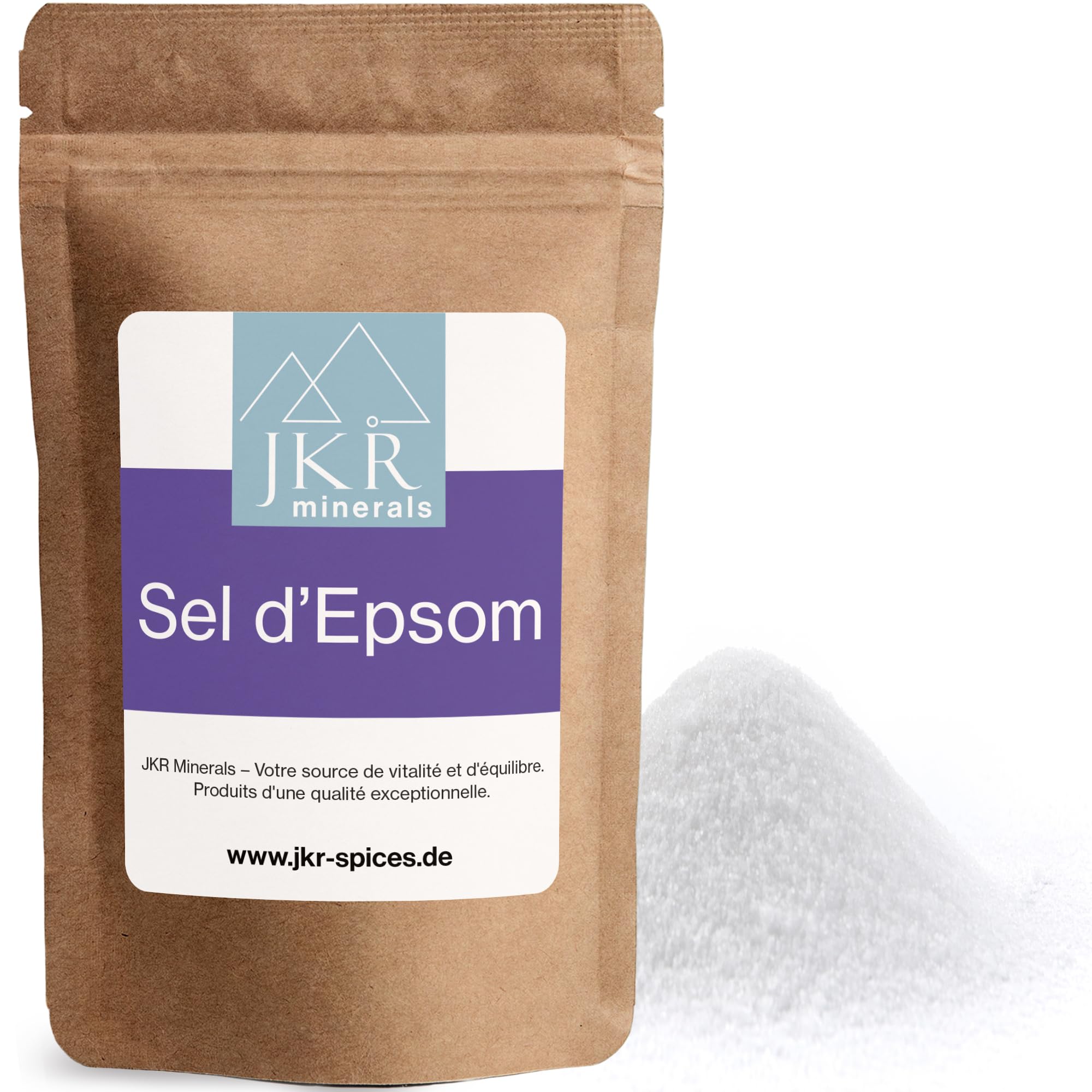 JKR Spices Sel d'Epsom de 200 g | D'Epsom de qualité alimentaire | Sel de magnésium sulfate alimentaire | MgSO4 dans un sac refermable neutre en CO² (200 GR)