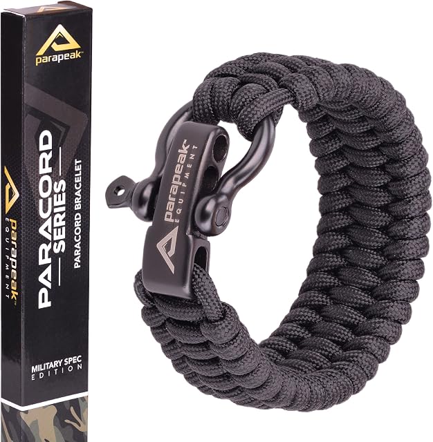 Parapeak Survival Bracelet - Military Spec Paracord - Trilobite Style with Adjustable Stainless Steel Bow Shackle