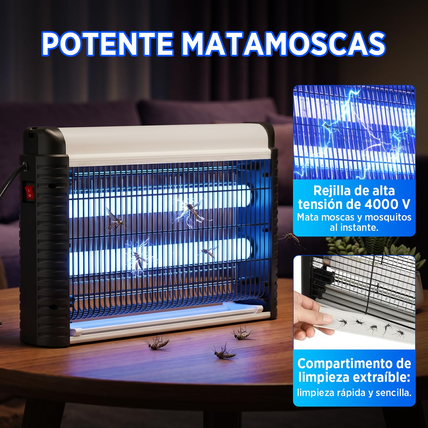 Mata Insectos Eléctrico 35W – Lámpara UV Antimosquitos 4000V para Interior y Exterior, Trampa Colgante Sin Químicos, Mosquitos, Moscas y Polillas, 80 m²