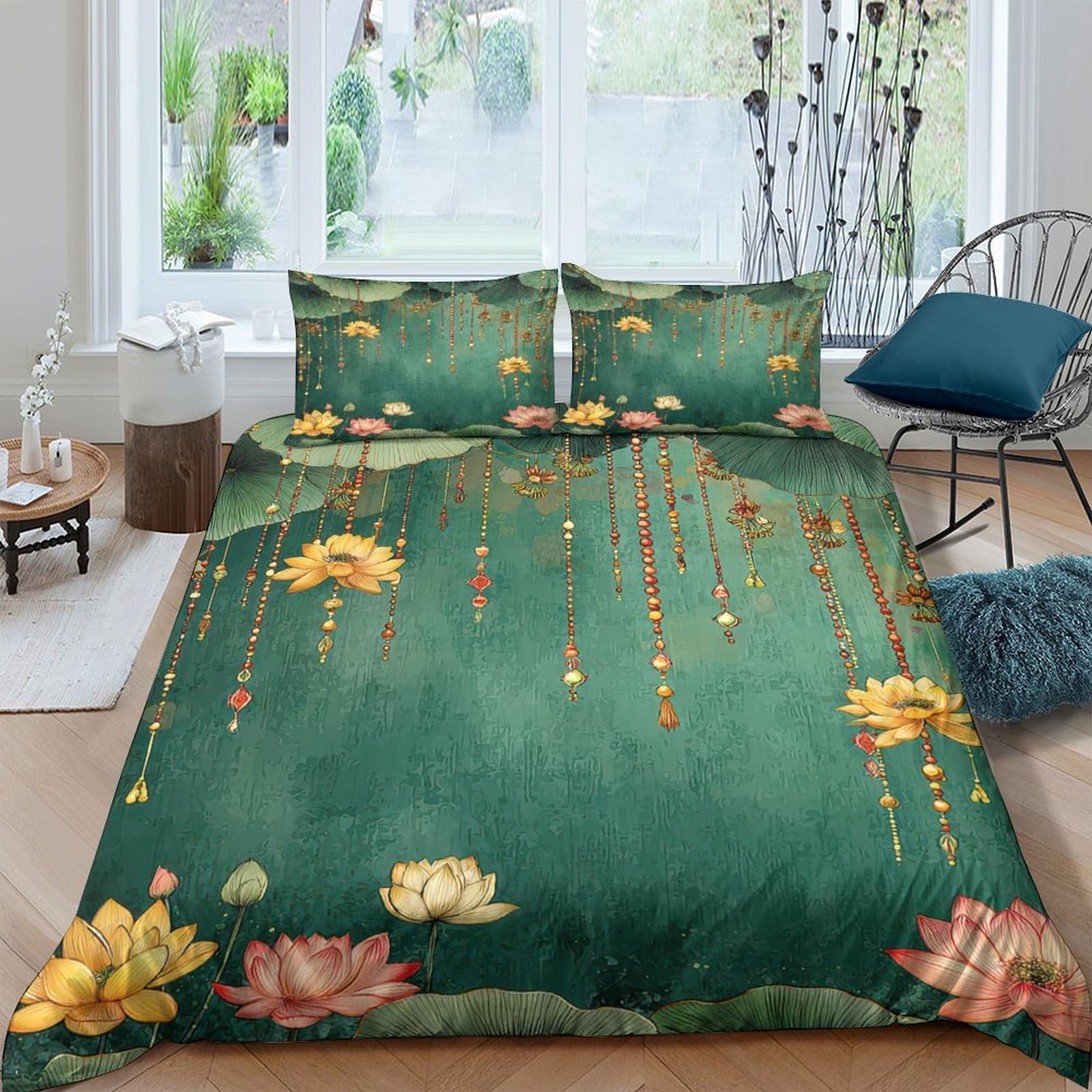 Ctjqhvkz Style-3 3D Printed Lotus Blossom Fitted Sheet Microfiber Soft Breathable Water Lily Bed Cover For Bedroom Dorm Mattress Protection Decor Single（135X200cm）