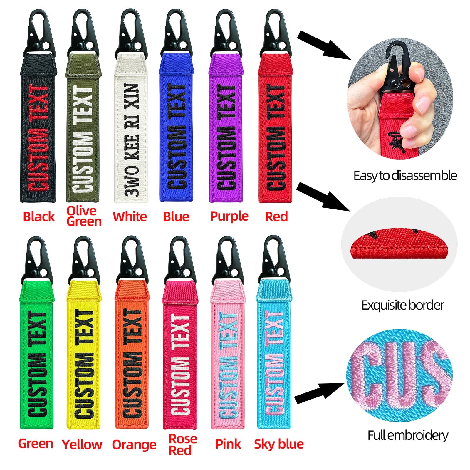 Llaveros personalizados, etiqueta de equipaje bordada a doble cara, llavero coche con número personalizables para coche moto, evitar la pérdida de llaves adecuado - 2
