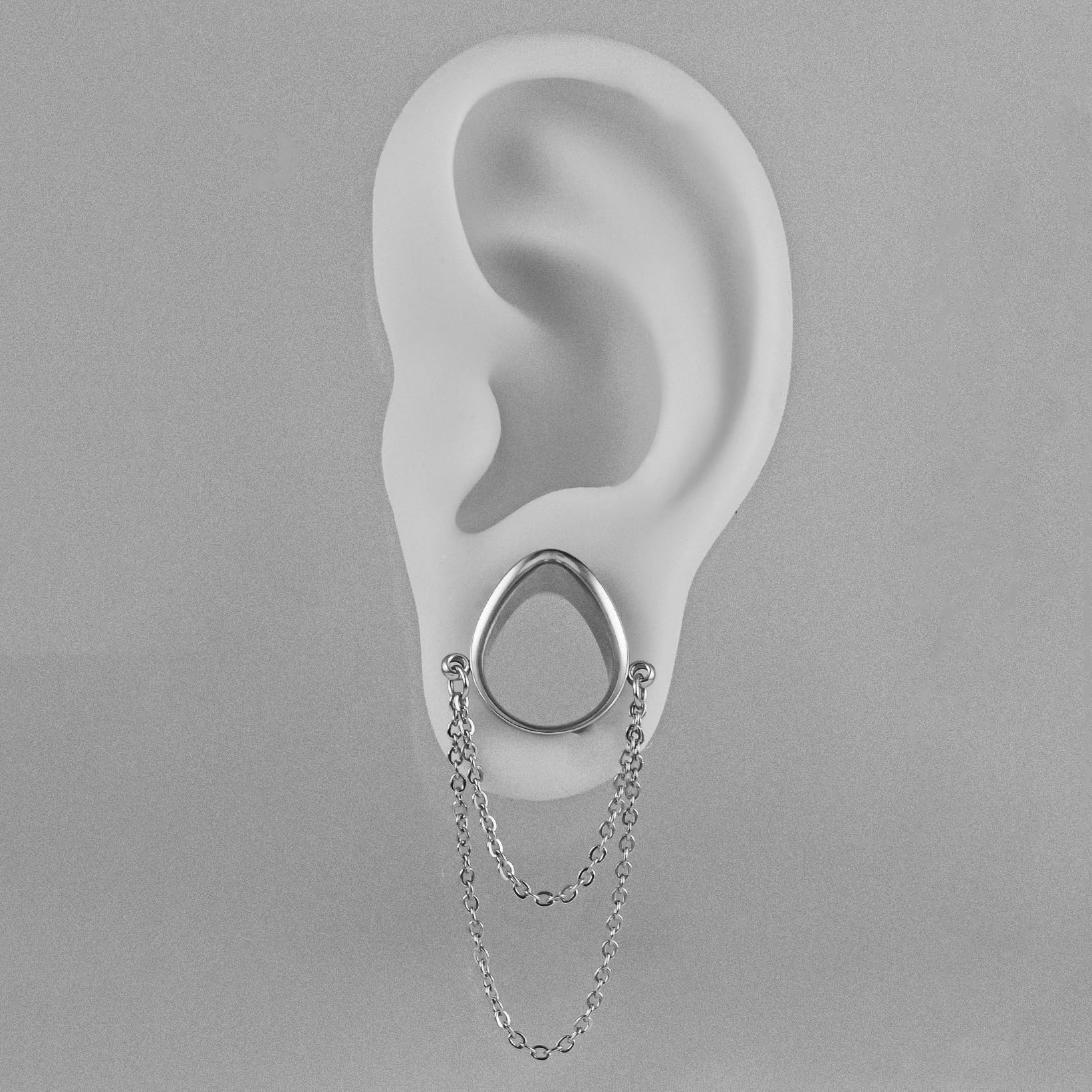 Vankula Tunel do uszu, zwisające ciało, podwójne, rozszerzane wskaźniki, łezka z łańcuszkiem ze stali nierdzewnej, do rozciągaczy rozciągających się od 8 mm do 25 mm