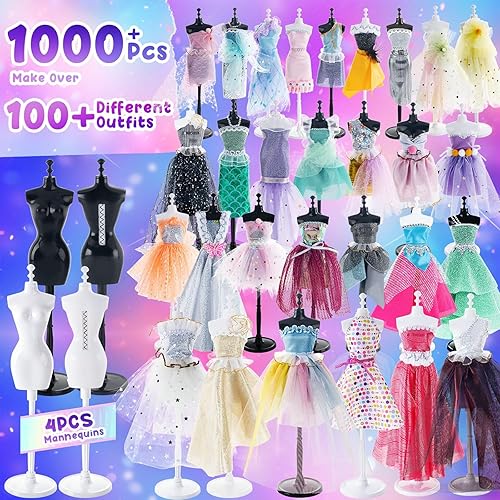 Miniatura 2 de Más de 1000 piezas de kits de diseño de moda para niñas, kit de costura con 4 maniquíes, kit de manualidades y manualidades, juego de ropa de