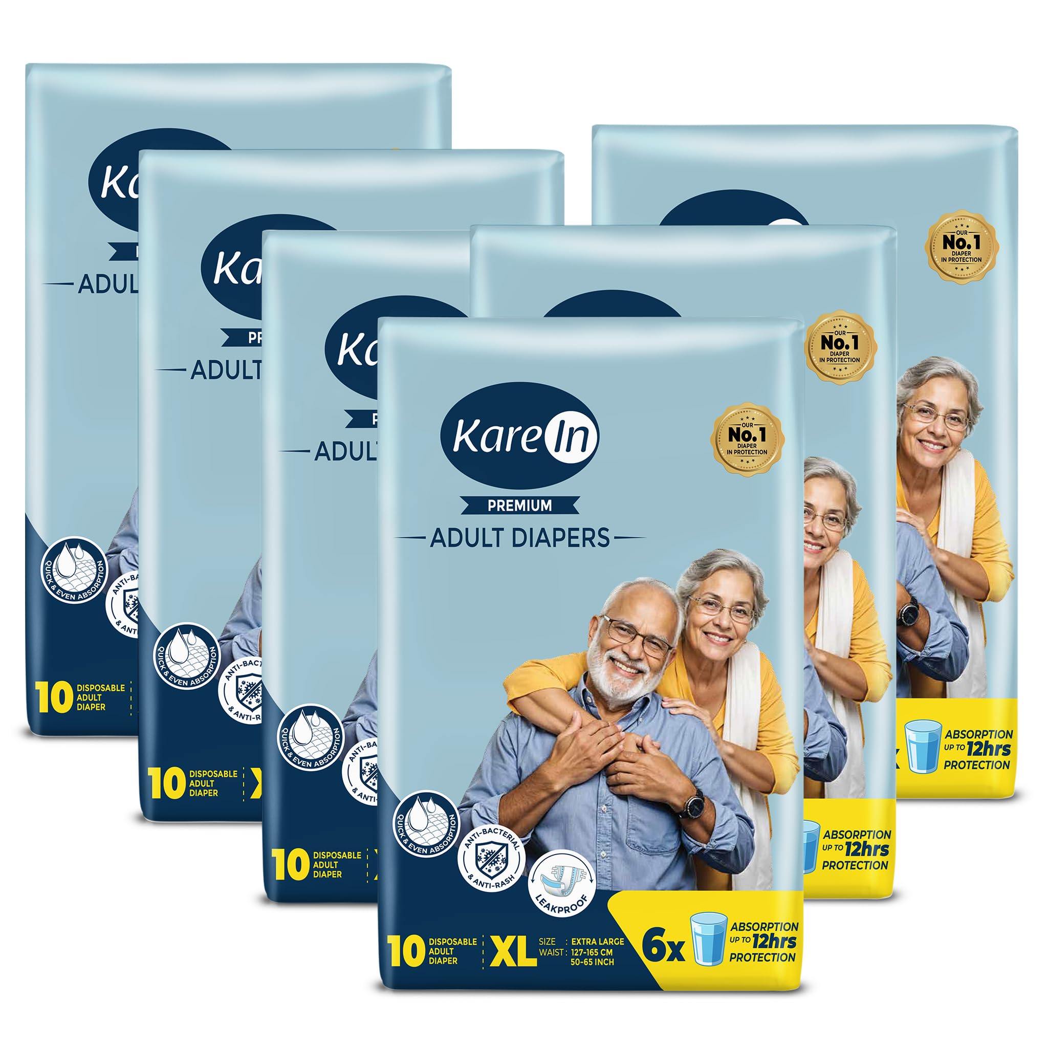 KareIn Premium Adult Diaper Tape XL Size, Extra Large, Waist (127-165 cm 50'-65'), 120 Unit, Long Protection Hour, Unisex, Quick & Even Absorption, Leakproof, Odour Control, Wetness Indicator