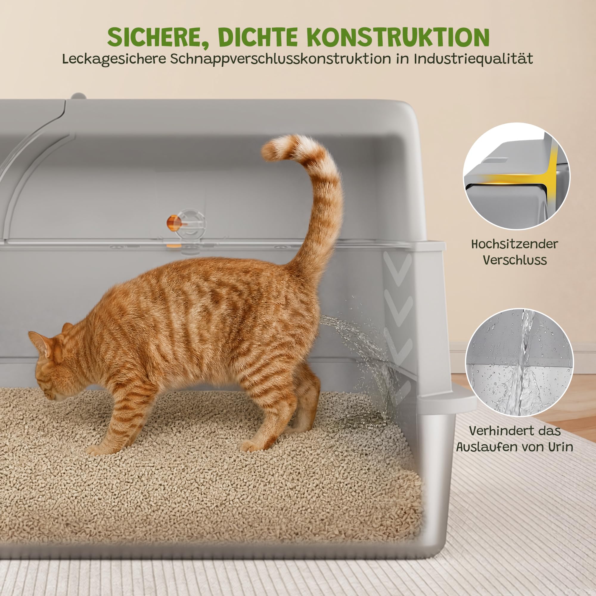 Katzenklo Edelstahl mit 180° Deckel, Doppelmatte, Metall Schaufel | XXL Katzenklo mit Aktivkohlefilter, Hoher Rand, Auslaufsicher Katzenklo, Leicht zu Reinigen, Geruchsfrei, für alle Katzen