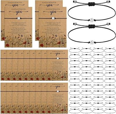 Remuuly Inspirational Flower Bracelets for Women, Adjustable Friendship Graduation Gifts Bulk Set with Motivational Cards