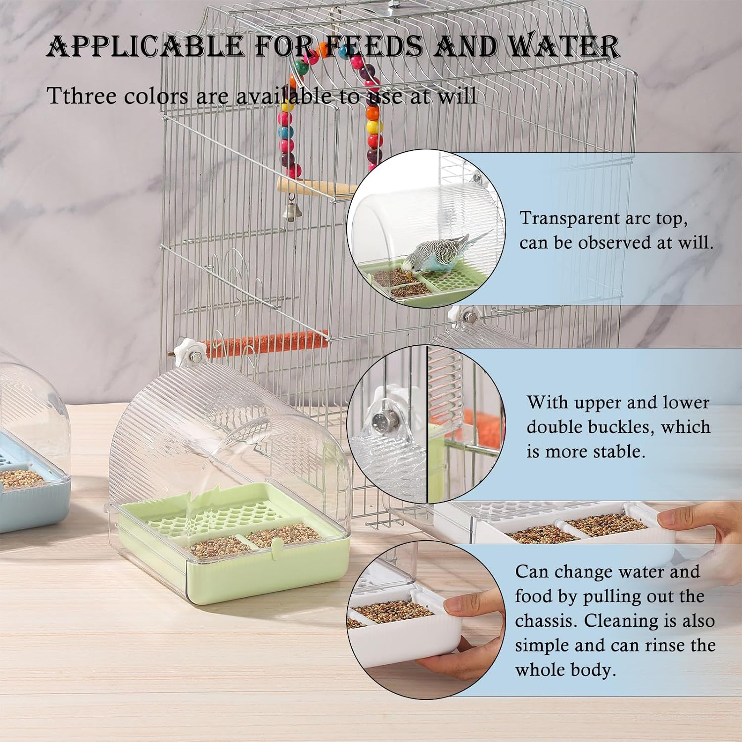 3-in-1 Hanging Bird Bath/Bowl/House for Cage Transparent Splashproof Feeder Birdcage Accessories for Small to Medium Birds Lovebirds Finches Parakeets - Blue