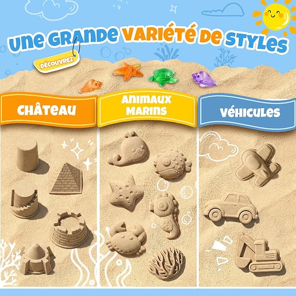 JONRRYIN Jouet de Plage Enfant, 44 Pièces Bac à Sable Jouets de Plage avec Moule pour Château de Sable, Pelle, Râteaux, Moules à Sable, Gemme pour Enfants Garçons Filles (Circulaire) - 4
