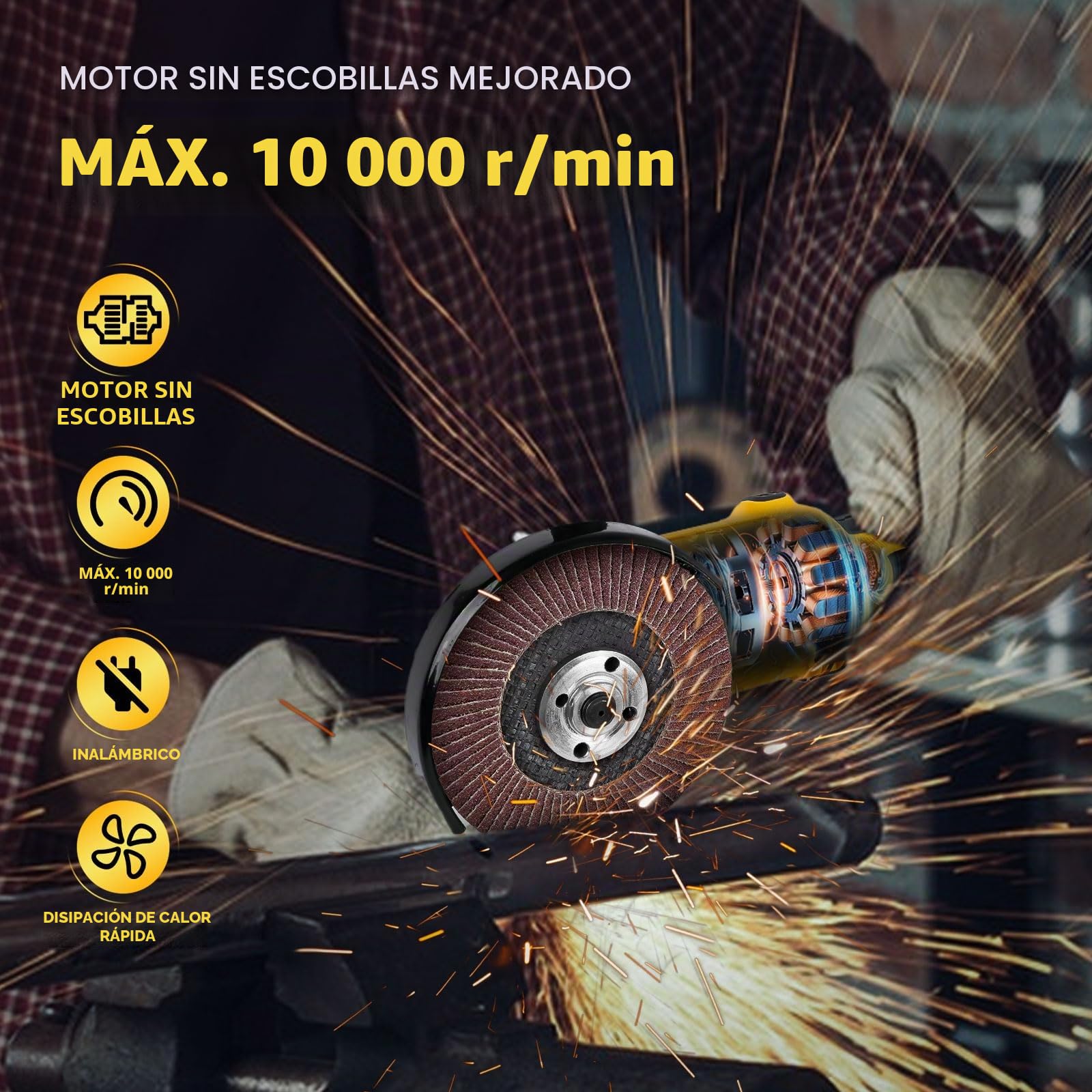 Amoladora angular inalámbrica para Dewalt, 125 mm, 10.000 rpm, herramienta de separación, amoladora eléctrica, motor sin escobillas con 6 discos de corte para cortar madera, plástico, metal pulido